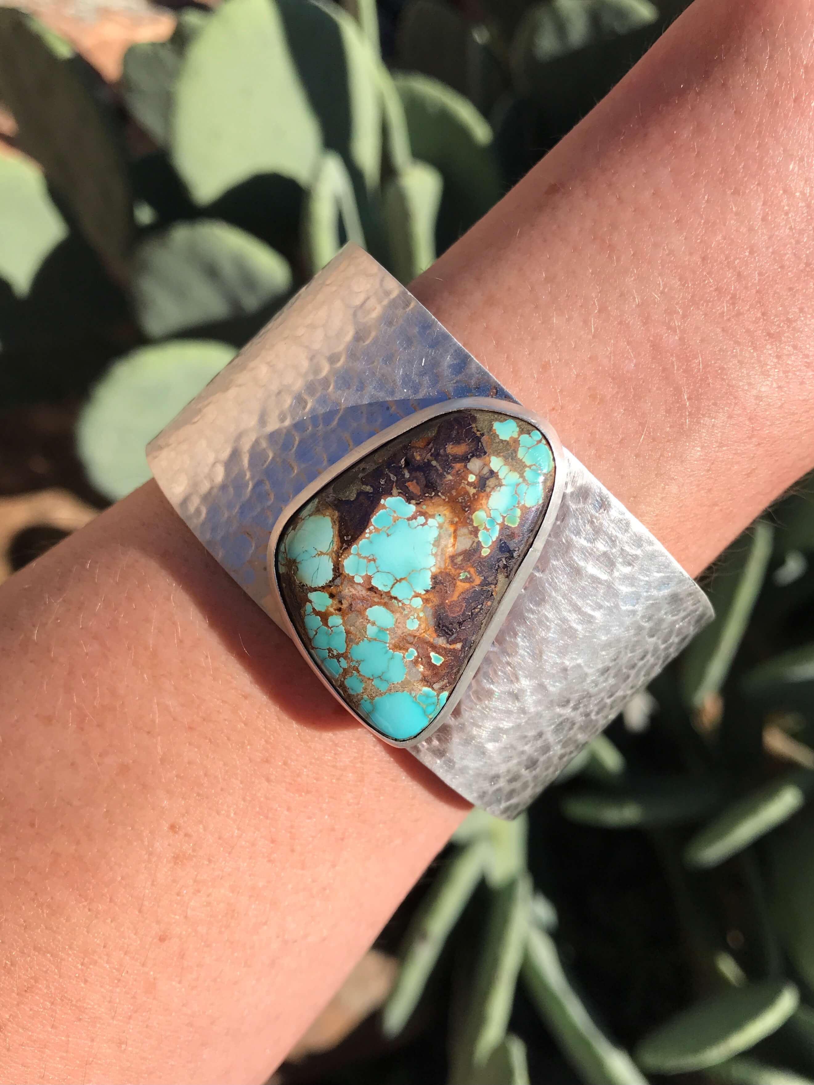 The Belle River Royston Turquoise Cuff, 7-Bracelets & Cuffs-Calli Co., Turquoise and Silver Jewelry, Native American Handmade, Zuni Tribe, Navajo Tribe, Brock Texas