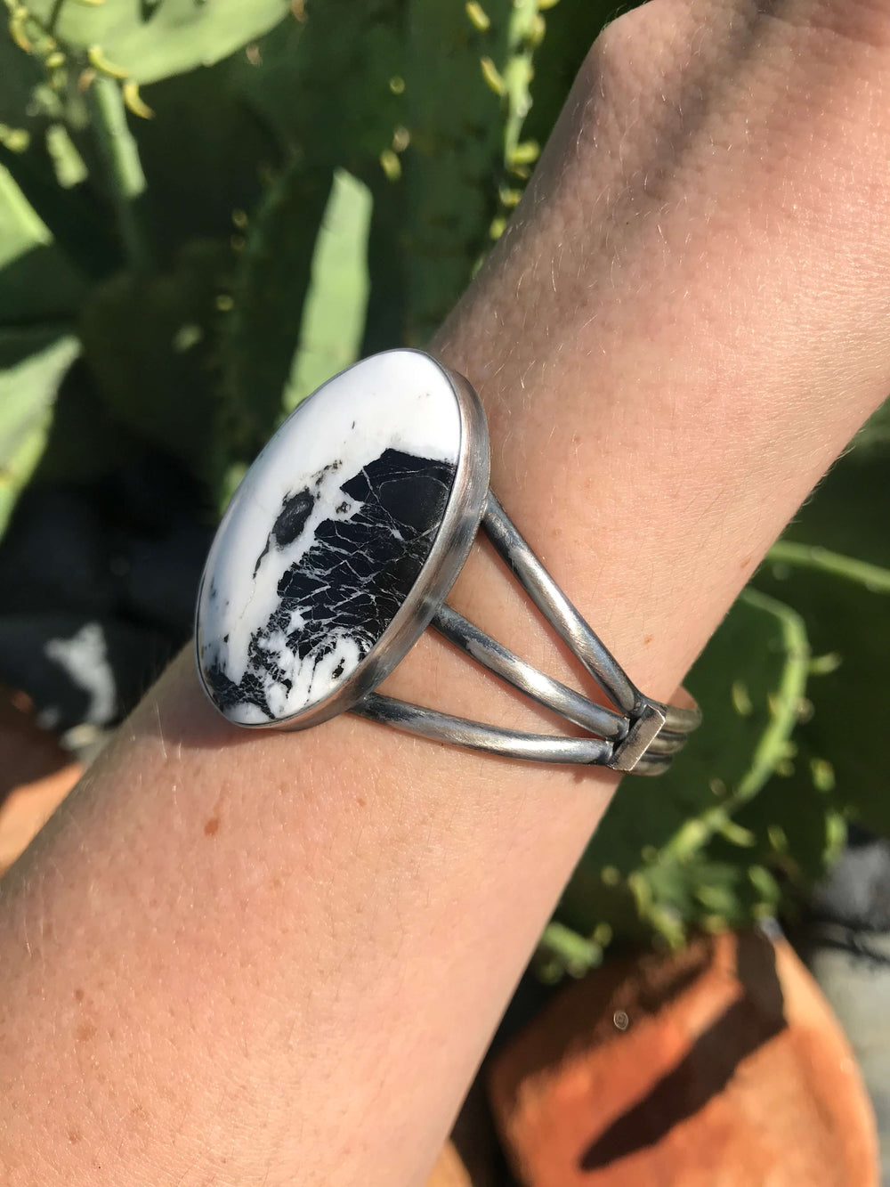 The Betasso White Buffalo Cuff-Bracelets & Cuffs-Calli Co., Turquoise and Silver Jewelry, Native American Handmade, Zuni Tribe, Navajo Tribe, Brock Texas