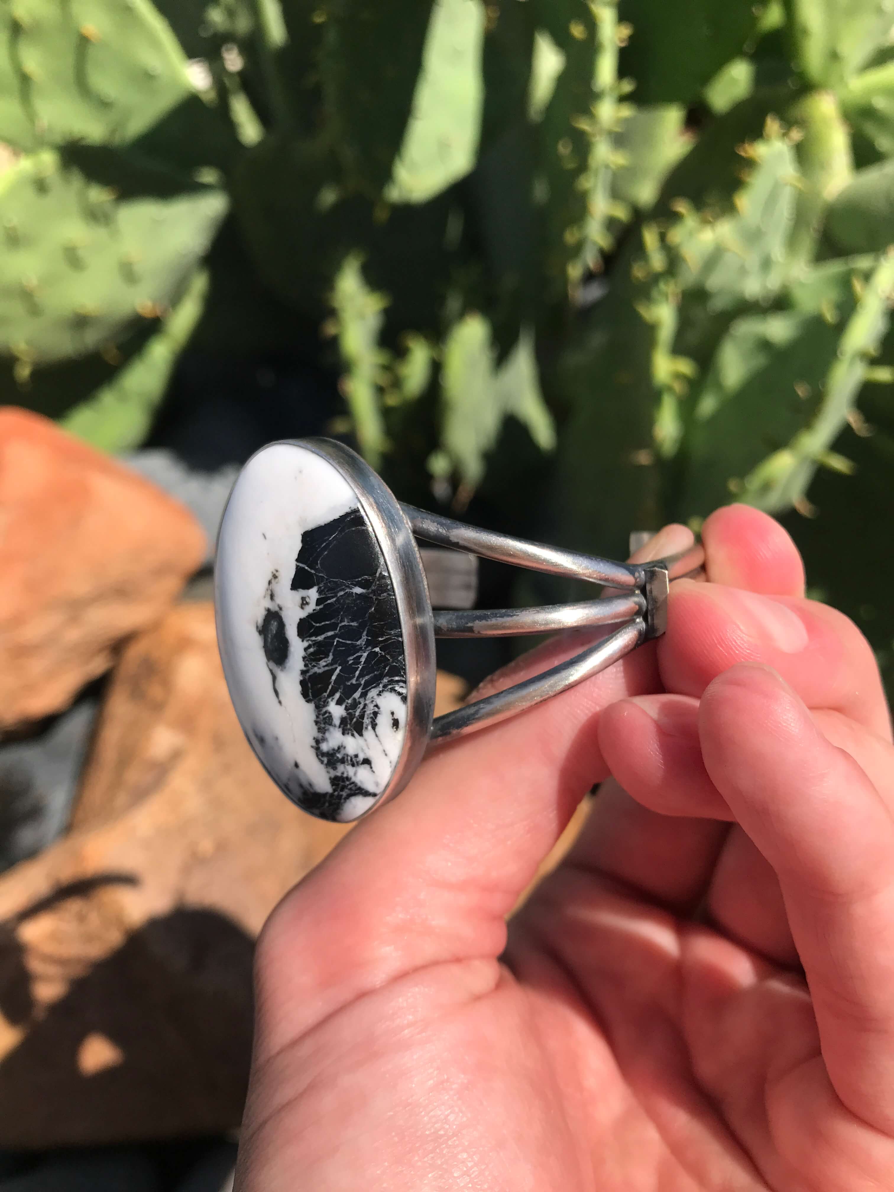 The Betasso White Buffalo Cuff-Bracelets & Cuffs-Calli Co., Turquoise and Silver Jewelry, Native American Handmade, Zuni Tribe, Navajo Tribe, Brock Texas