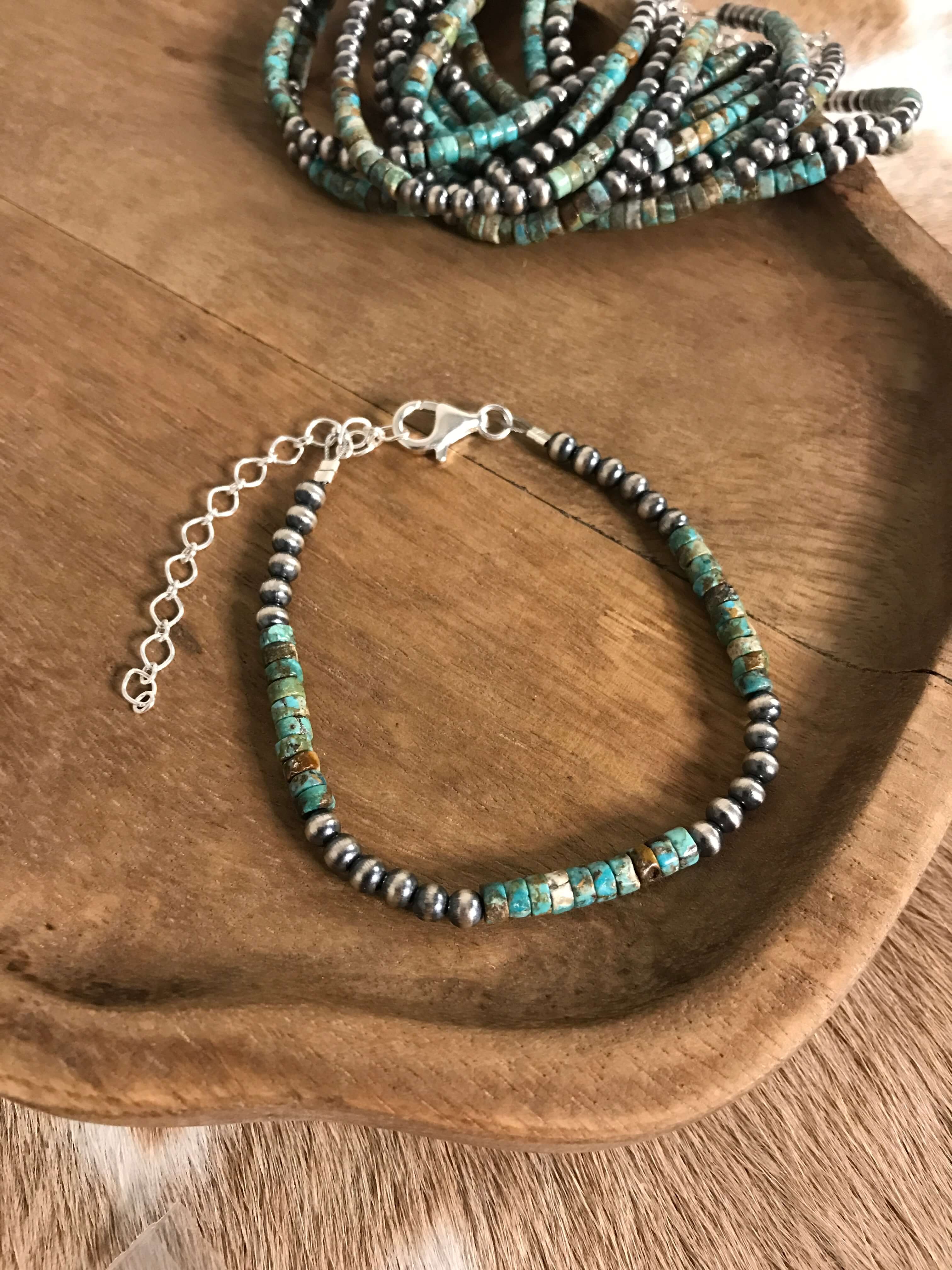 The Azusa Bracelet or Ankle Bracelet-Bracelets & Cuffs-Calli Co., Turquoise and Silver Jewelry, Native American Handmade, Zuni Tribe, Navajo Tribe, Brock Texas