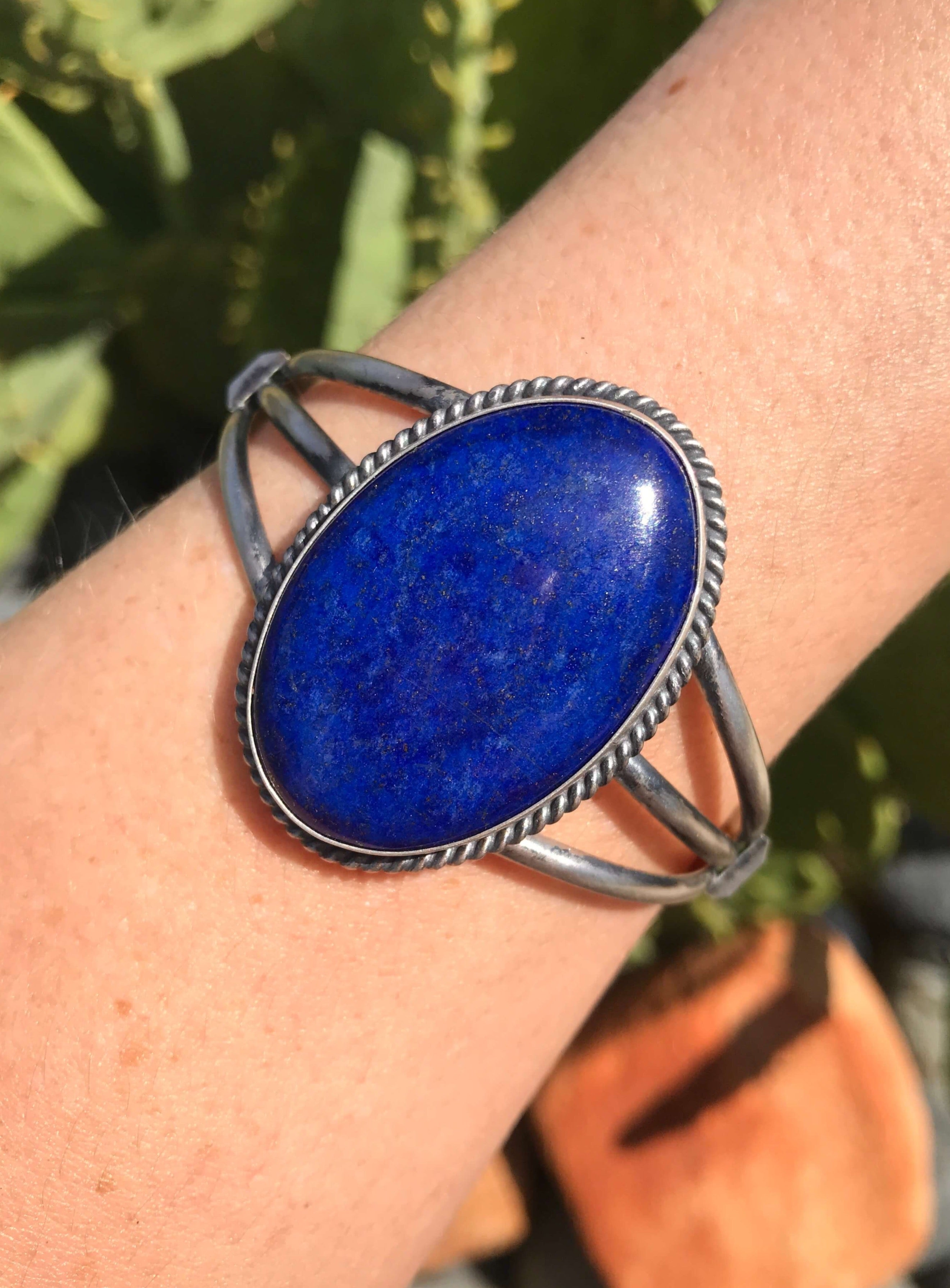 Vintage Handmade Navajo Style Sterling Silver buy Blue Lapis Cuff Bracelet