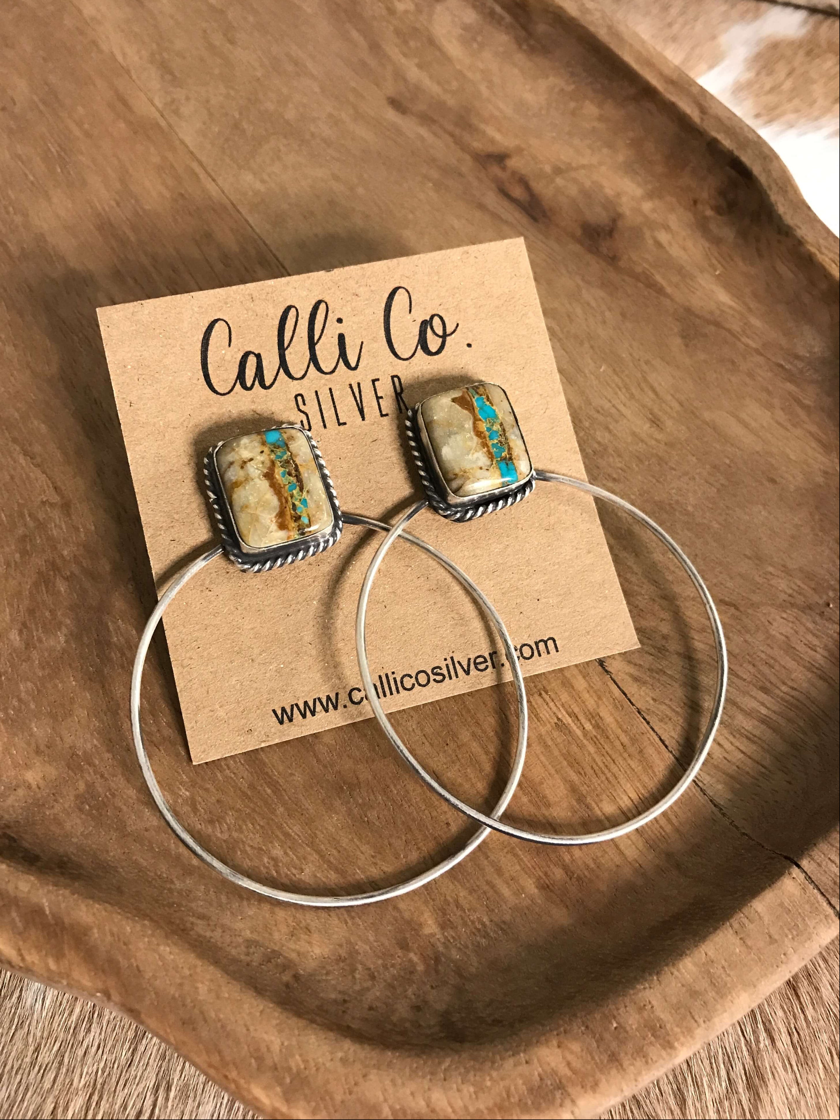 The Keystone Hoop Earrings, 12-Earrings-Calli Co., Turquoise and Silver Jewelry, Native American Handmade, Zuni Tribe, Navajo Tribe, Brock Texas