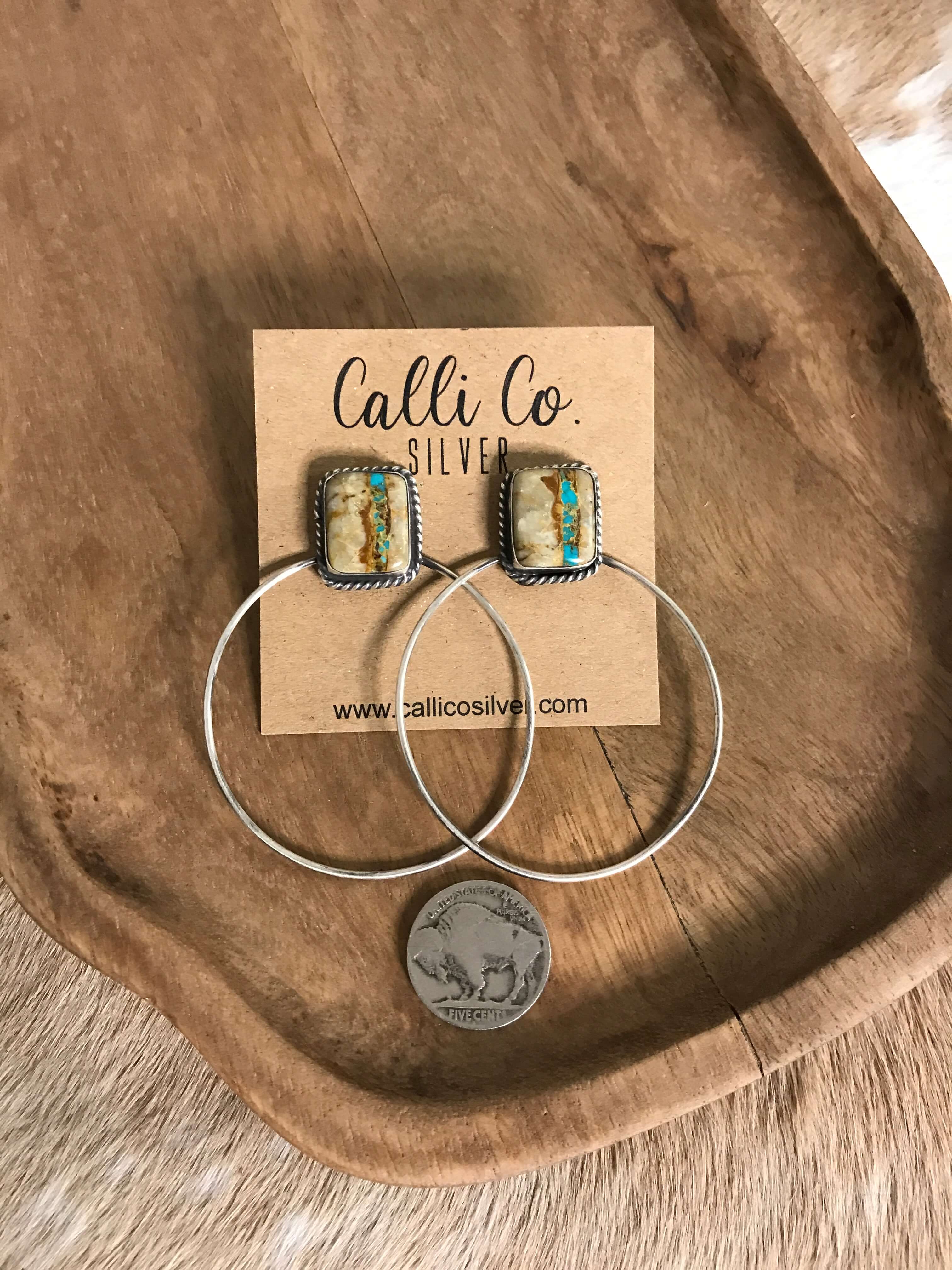 The Keystone Hoop Earrings, 12-Earrings-Calli Co., Turquoise and Silver Jewelry, Native American Handmade, Zuni Tribe, Navajo Tribe, Brock Texas