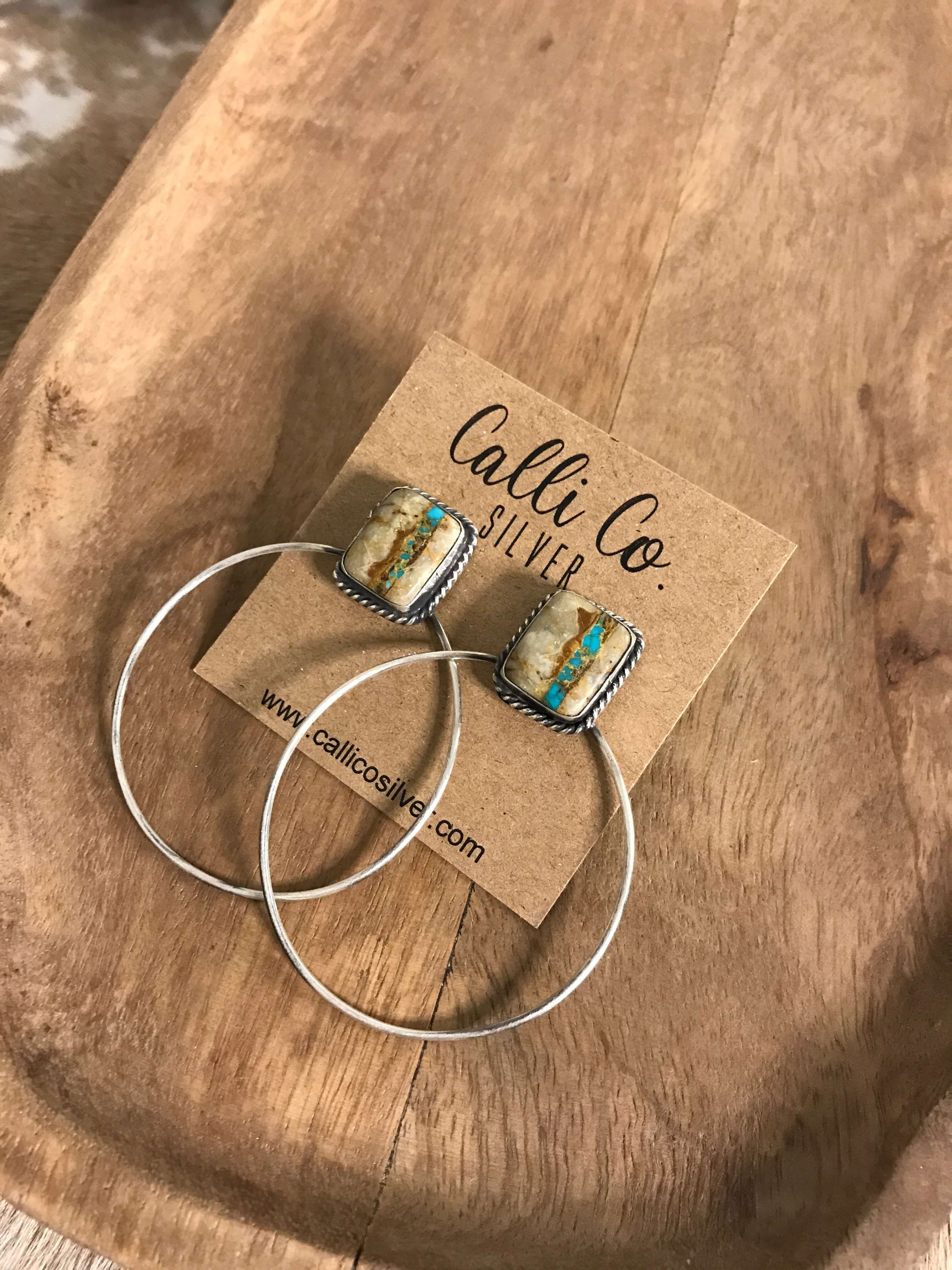 The Keystone Hoop Earrings, 12-Earrings-Calli Co., Turquoise and Silver Jewelry, Native American Handmade, Zuni Tribe, Navajo Tribe, Brock Texas