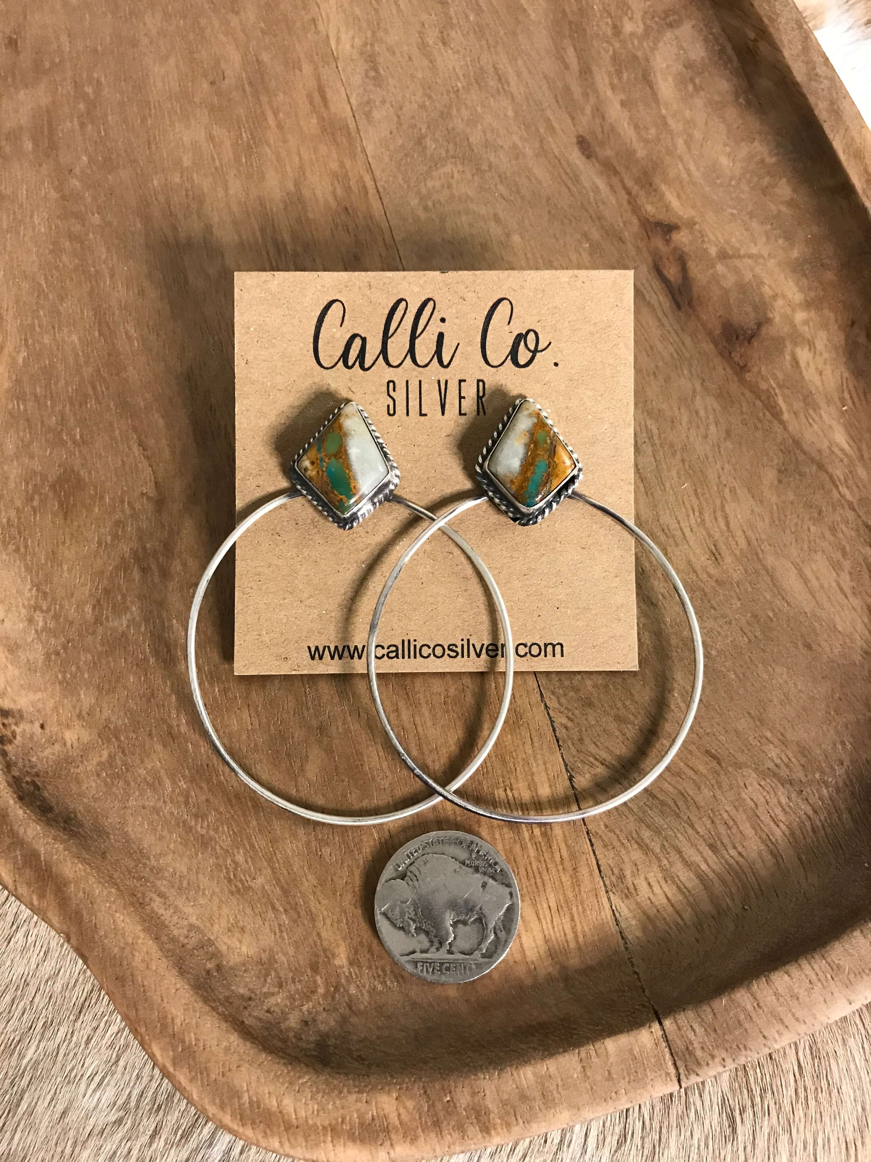 The Keystone Hoop Earrings, 13-Earrings-Calli Co., Turquoise and Silver Jewelry, Native American Handmade, Zuni Tribe, Navajo Tribe, Brock Texas