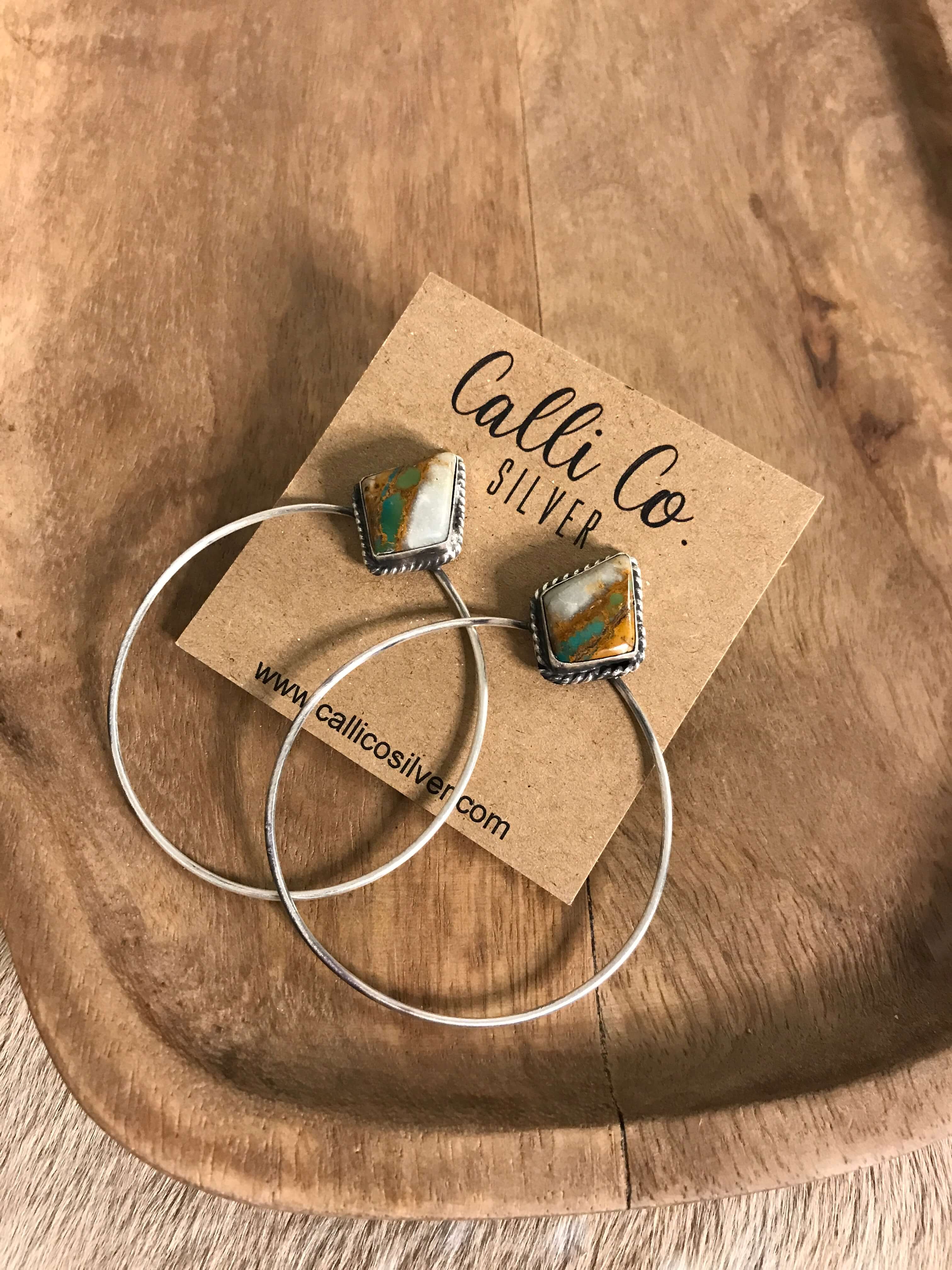 The Keystone Hoop Earrings, 13-Earrings-Calli Co., Turquoise and Silver Jewelry, Native American Handmade, Zuni Tribe, Navajo Tribe, Brock Texas