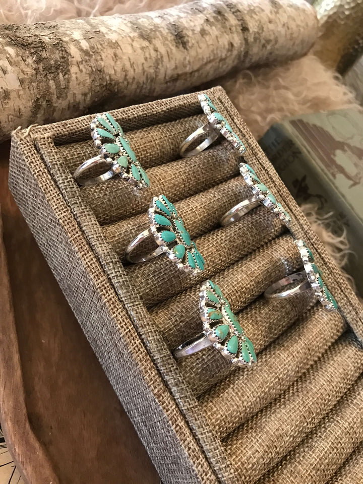 The Woods Adjustable Turquoise Cluster Rings-Rings-Calli Co., Turquoise and Silver Jewelry, Native American Handmade, Zuni Tribe, Navajo Tribe, Brock Texas