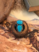 The Wallace Double Stone Turquoise Ring 1, Sz 7.5-Rings-Calli Co., Turquoise and Silver Jewelry, Native American Handmade, Zuni Tribe, Navajo Tribe, Brock Texas