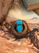 The Wallace Double Stone Turquoise Ring 1, Sz 7.5-Rings-Calli Co., Turquoise and Silver Jewelry, Native American Handmade, Zuni Tribe, Navajo Tribe, Brock Texas