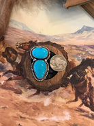 The Wallace Double Stone Turquoise Ring 1, Sz 7.5-Rings-Calli Co., Turquoise and Silver Jewelry, Native American Handmade, Zuni Tribe, Navajo Tribe, Brock Texas