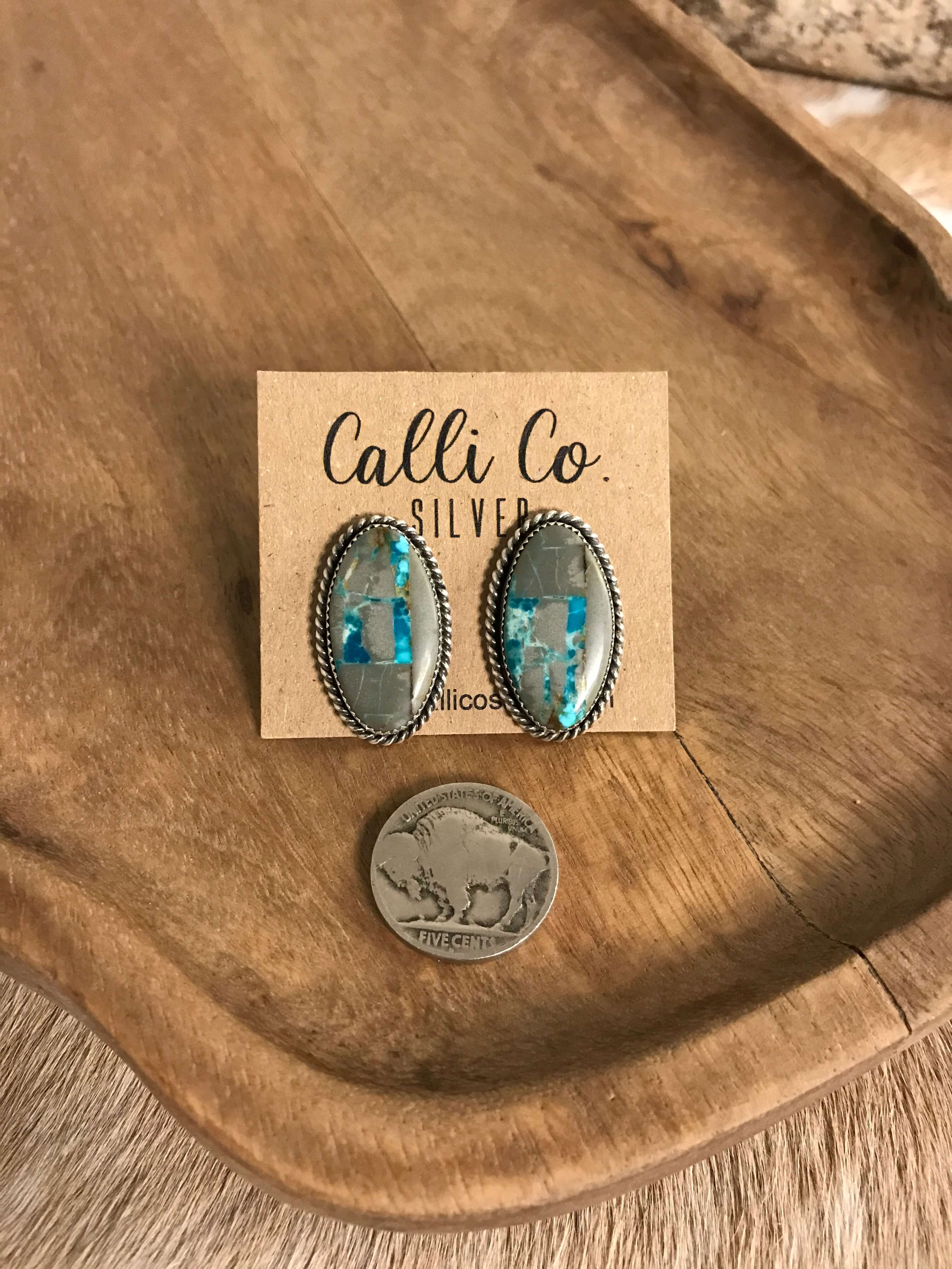 The Turquoise Studs, 1-Earrings-Calli Co., Turquoise and Silver Jewelry, Native American Handmade, Zuni Tribe, Navajo Tribe, Brock Texas