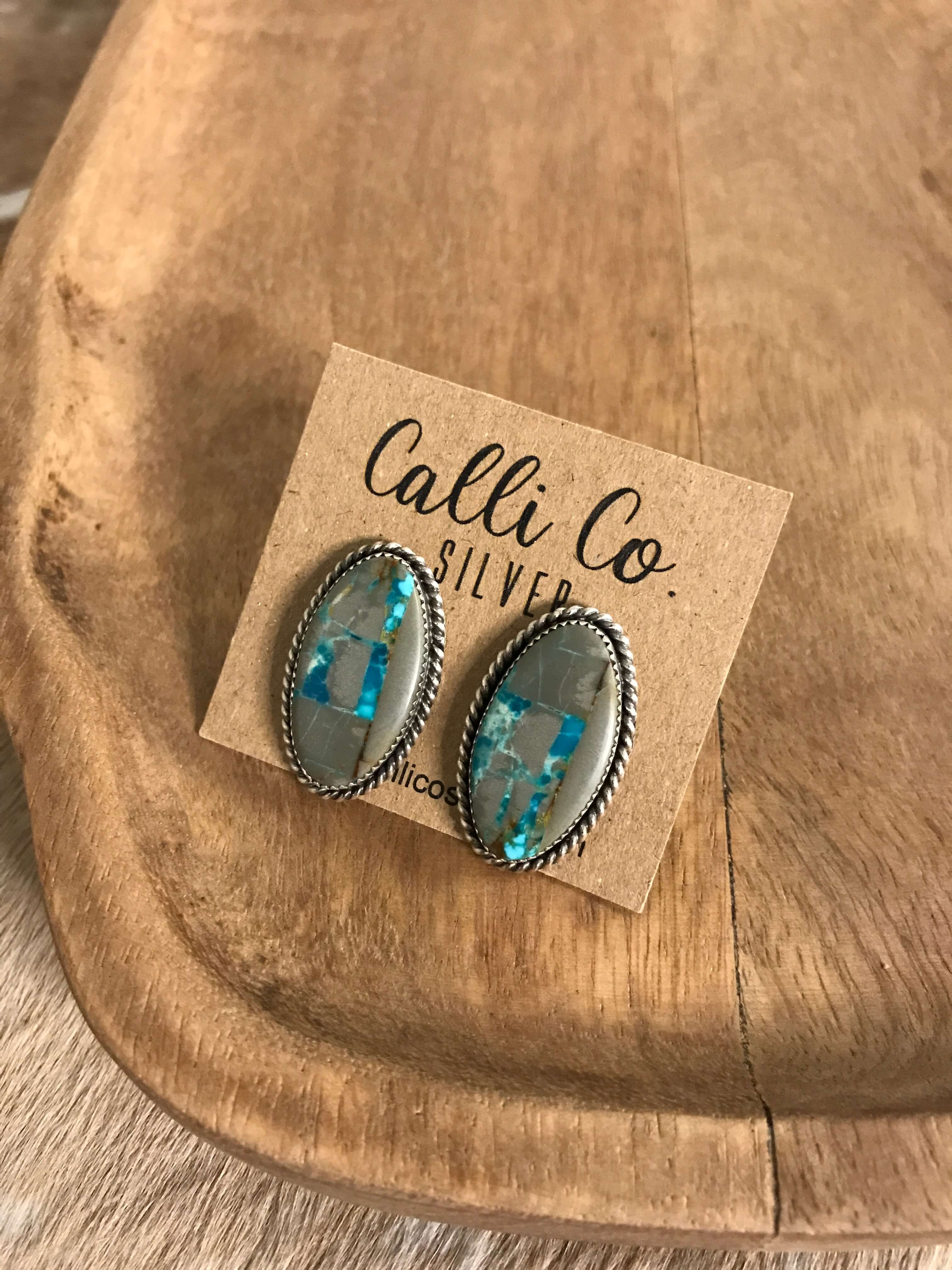 The Turquoise Studs, 1-Earrings-Calli Co., Turquoise and Silver Jewelry, Native American Handmade, Zuni Tribe, Navajo Tribe, Brock Texas