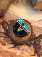 The Wallace Double Stone Turquoise Ring 1, Sz 7.5-Rings-Calli Co., Turquoise and Silver Jewelry, Native American Handmade, Zuni Tribe, Navajo Tribe, Brock Texas