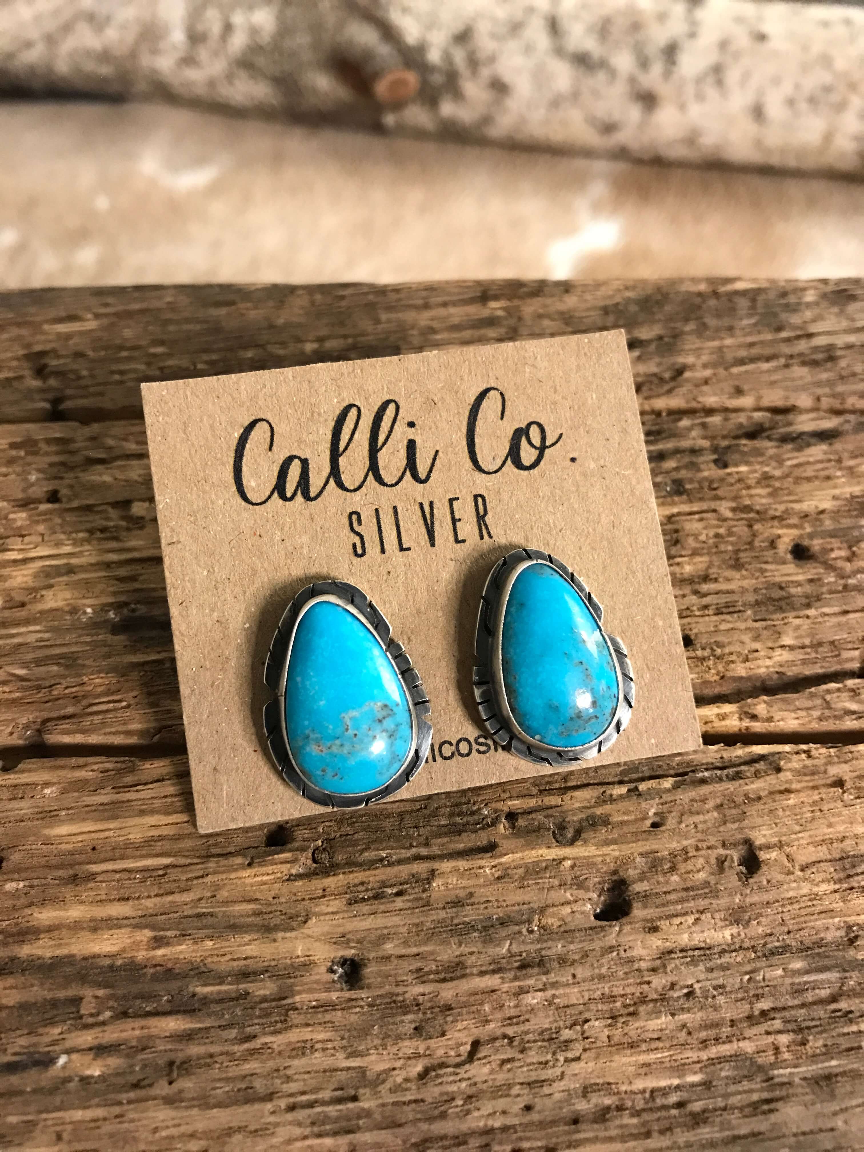 The Turquoise Studs, 3-Earrings-Calli Co., Turquoise and Silver Jewelry, Native American Handmade, Zuni Tribe, Navajo Tribe, Brock Texas