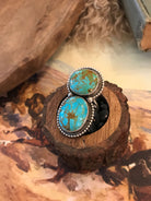 The Wallace Double Stone Turquoise Ring 2, Sz 8-Rings-Calli Co., Turquoise and Silver Jewelry, Native American Handmade, Zuni Tribe, Navajo Tribe, Brock Texas