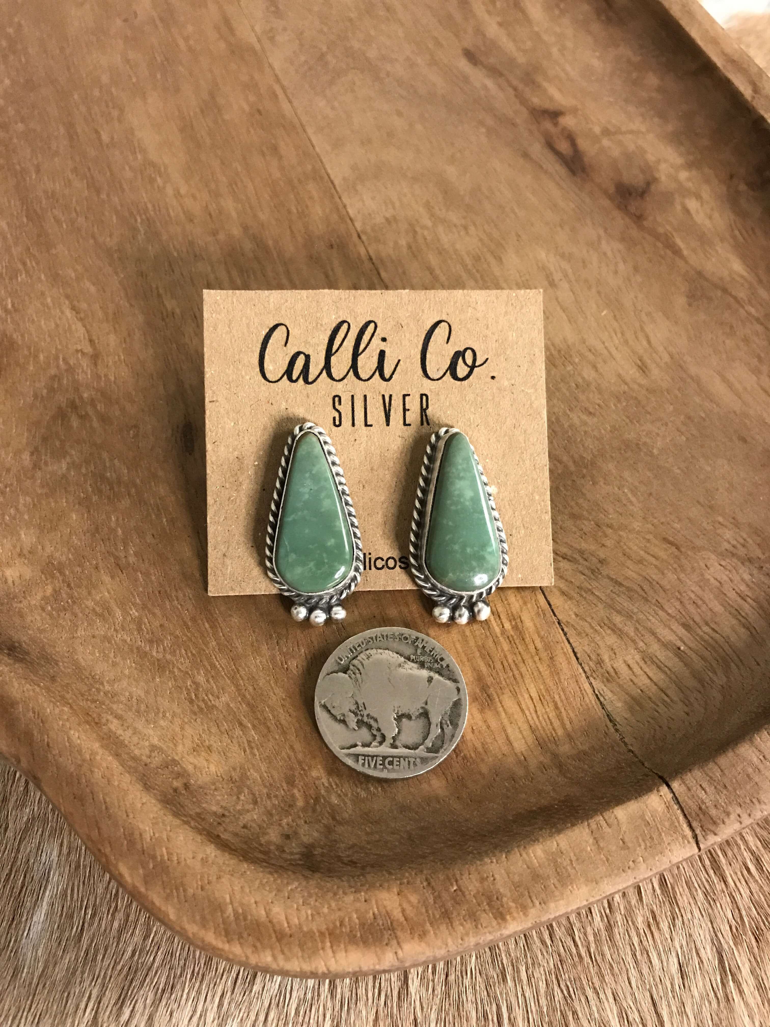 The Turquoise Studs, 8-Earrings-Calli Co., Turquoise and Silver Jewelry, Native American Handmade, Zuni Tribe, Navajo Tribe, Brock Texas