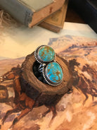 The Wallace Double Stone Turquoise Ring 2, Sz 8-Rings-Calli Co., Turquoise and Silver Jewelry, Native American Handmade, Zuni Tribe, Navajo Tribe, Brock Texas