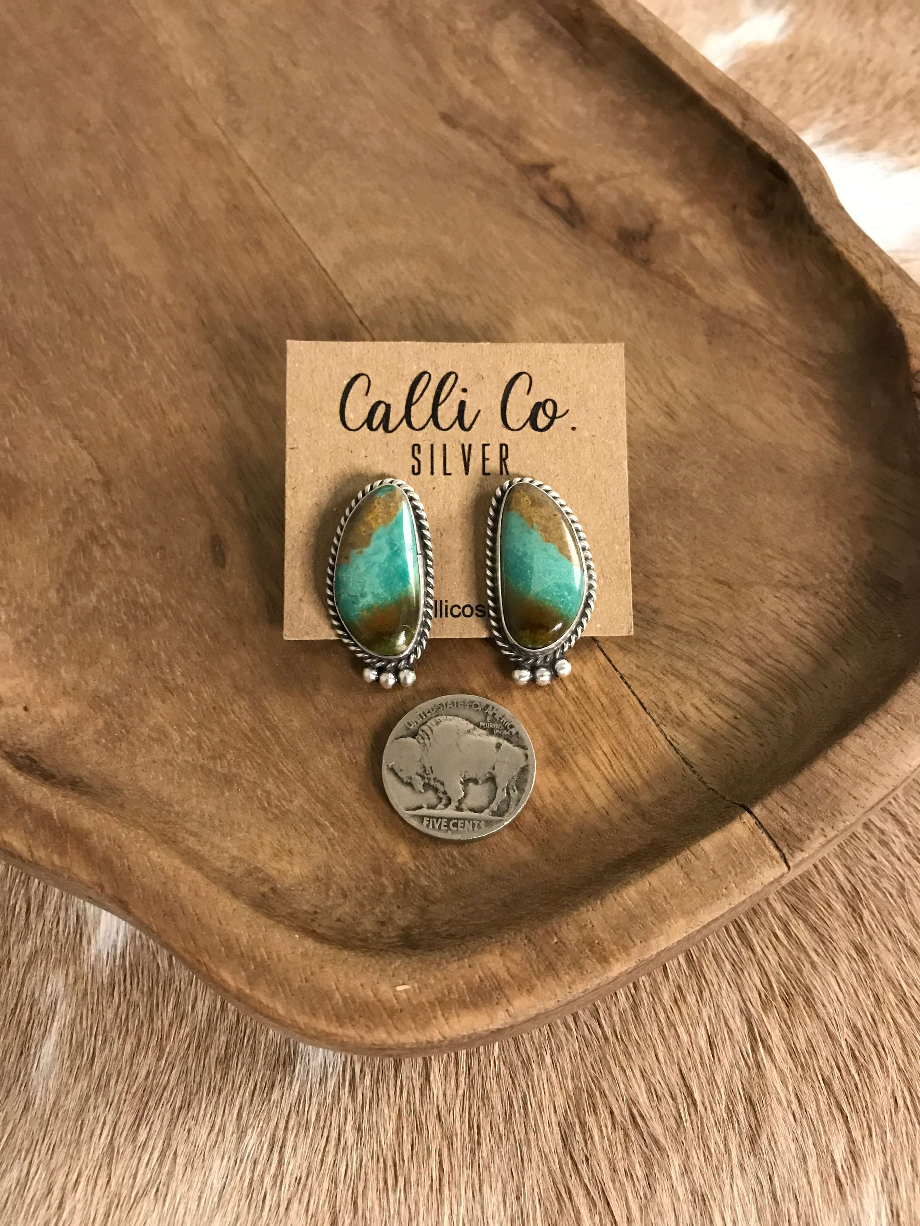 The Turquoise Studs, 44-Earrings-Calli Co., Turquoise and Silver Jewelry, Native American Handmade, Zuni Tribe, Navajo Tribe, Brock Texas