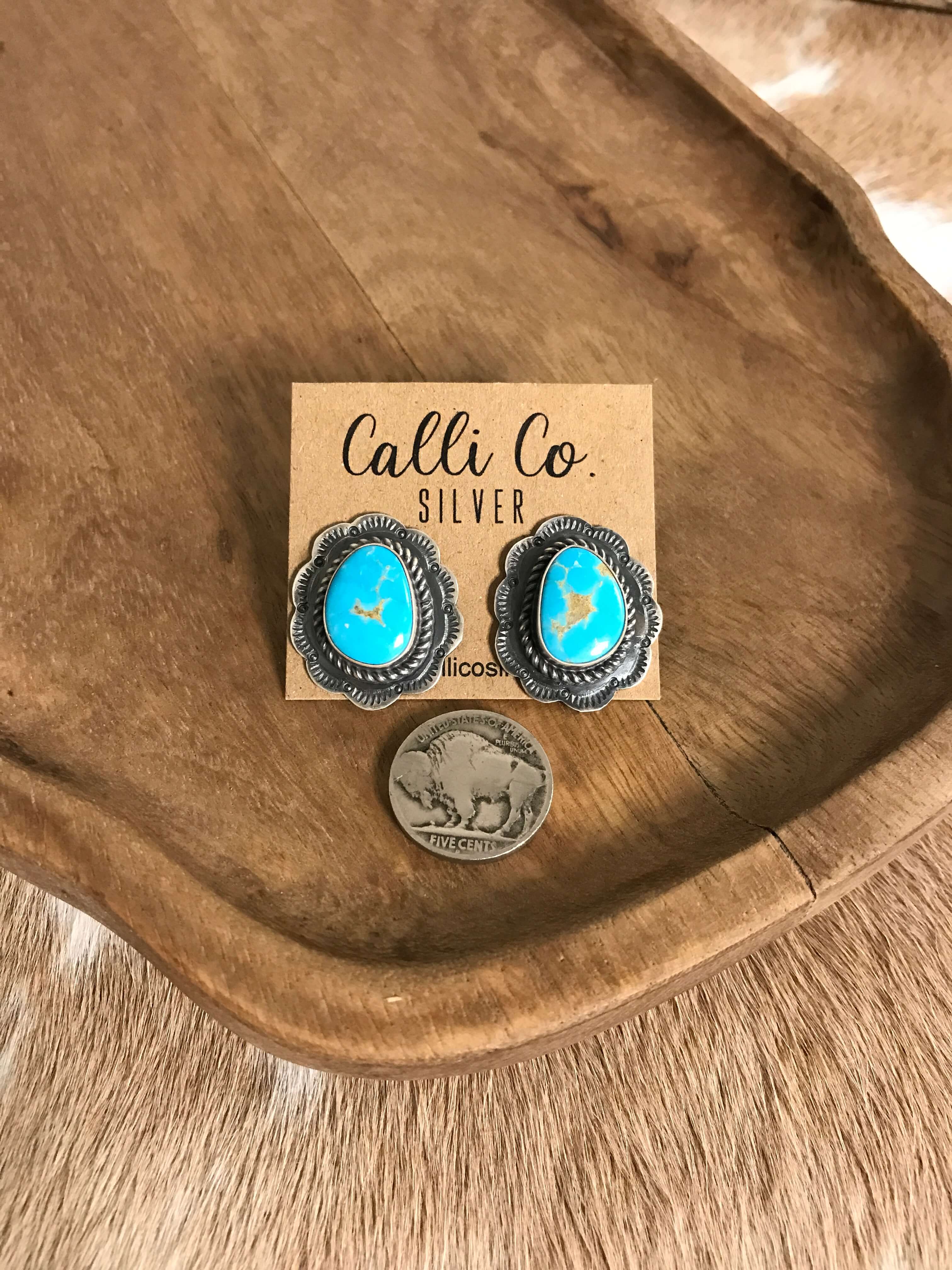 The Turquoise Studs, 45-Earrings-Calli Co., Turquoise and Silver Jewelry, Native American Handmade, Zuni Tribe, Navajo Tribe, Brock Texas