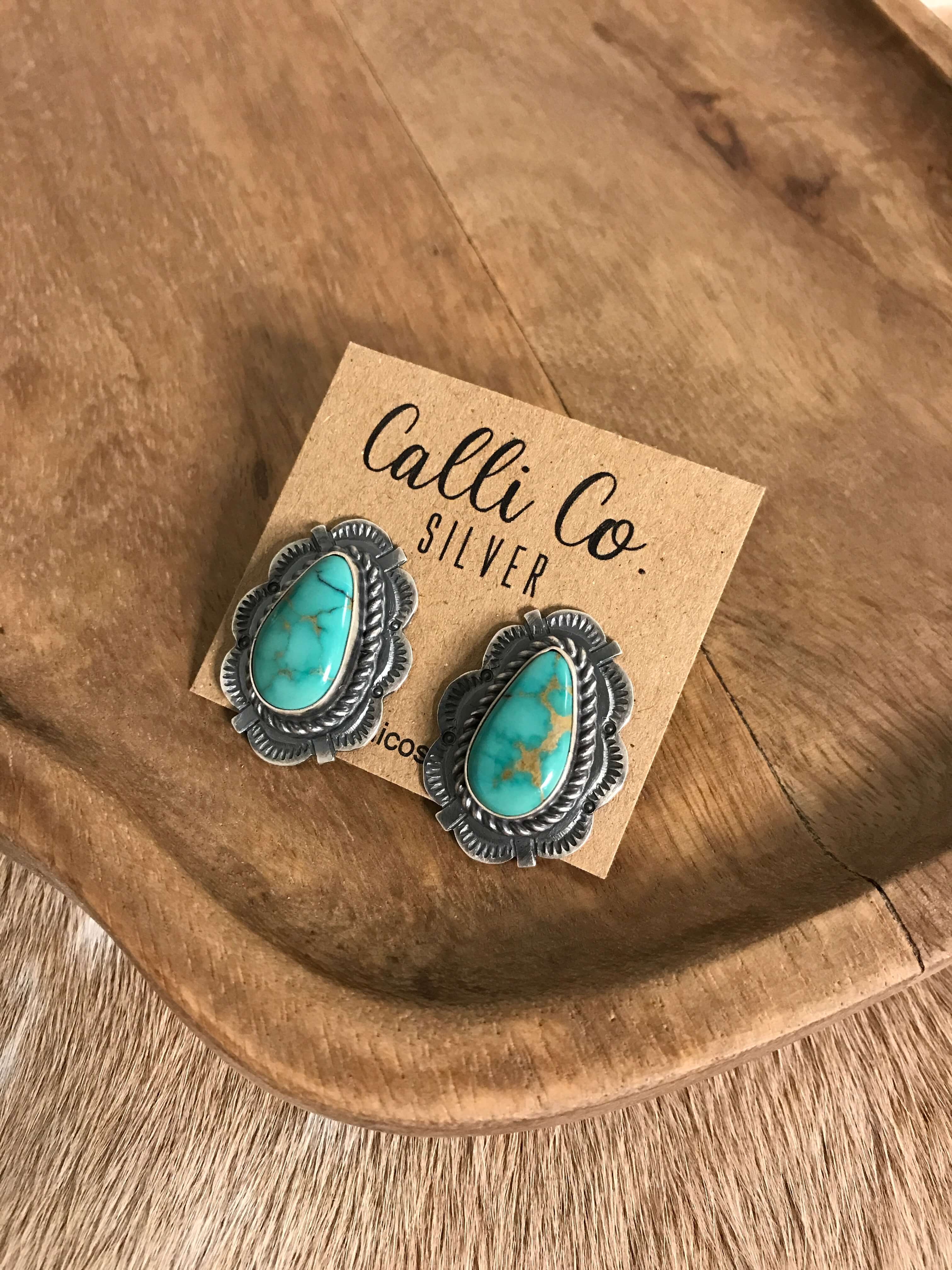 The Turquoise Studs, 46-Earrings-Calli Co., Turquoise and Silver Jewelry, Native American Handmade, Zuni Tribe, Navajo Tribe, Brock Texas