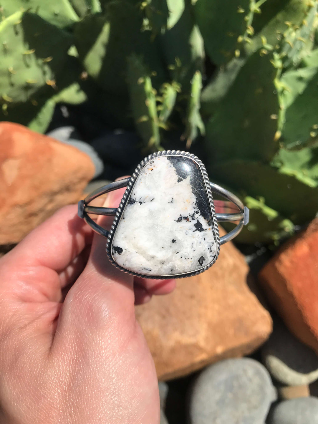 The Cedar Falls White Buffalo Cuff-Bracelets & Cuffs-Calli Co., Turquoise and Silver Jewelry, Native American Handmade, Zuni Tribe, Navajo Tribe, Brock Texas