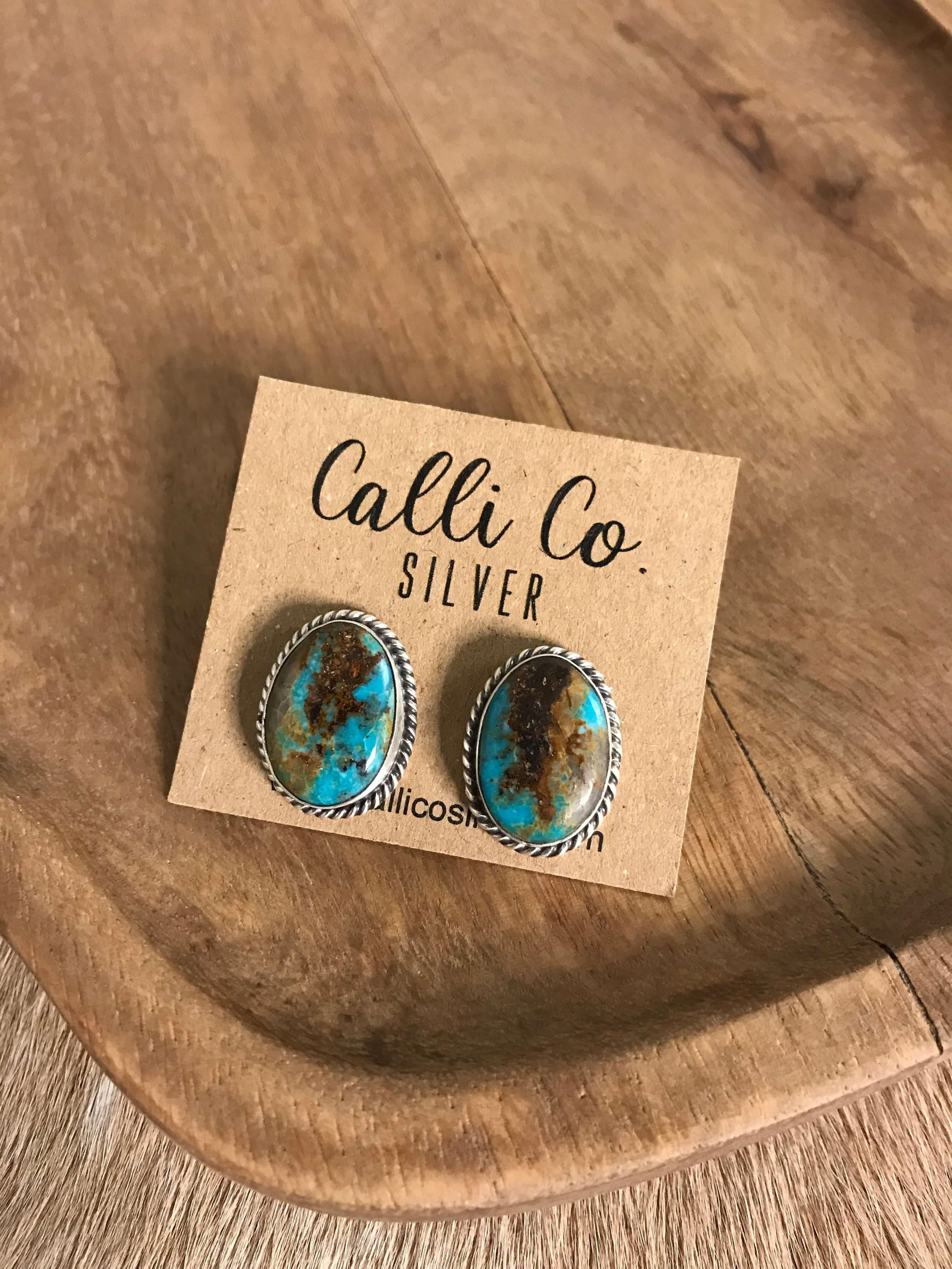 The Turquoise Studs, 55-Earrings-Calli Co., Turquoise and Silver Jewelry, Native American Handmade, Zuni Tribe, Navajo Tribe, Brock Texas