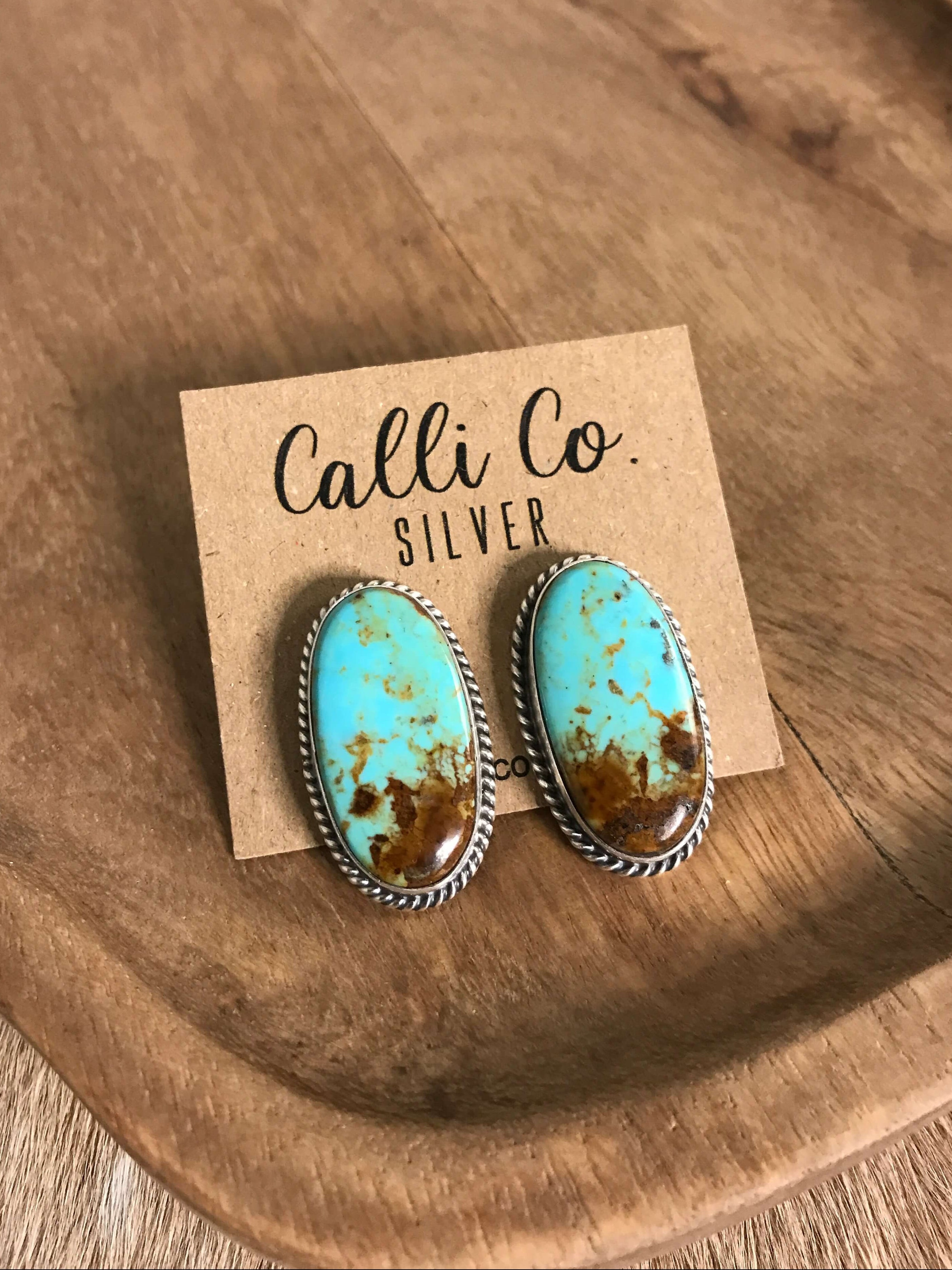 The Turquoise Studs, 61-Earrings-Calli Co., Turquoise and Silver Jewelry, Native American Handmade, Zuni Tribe, Navajo Tribe, Brock Texas