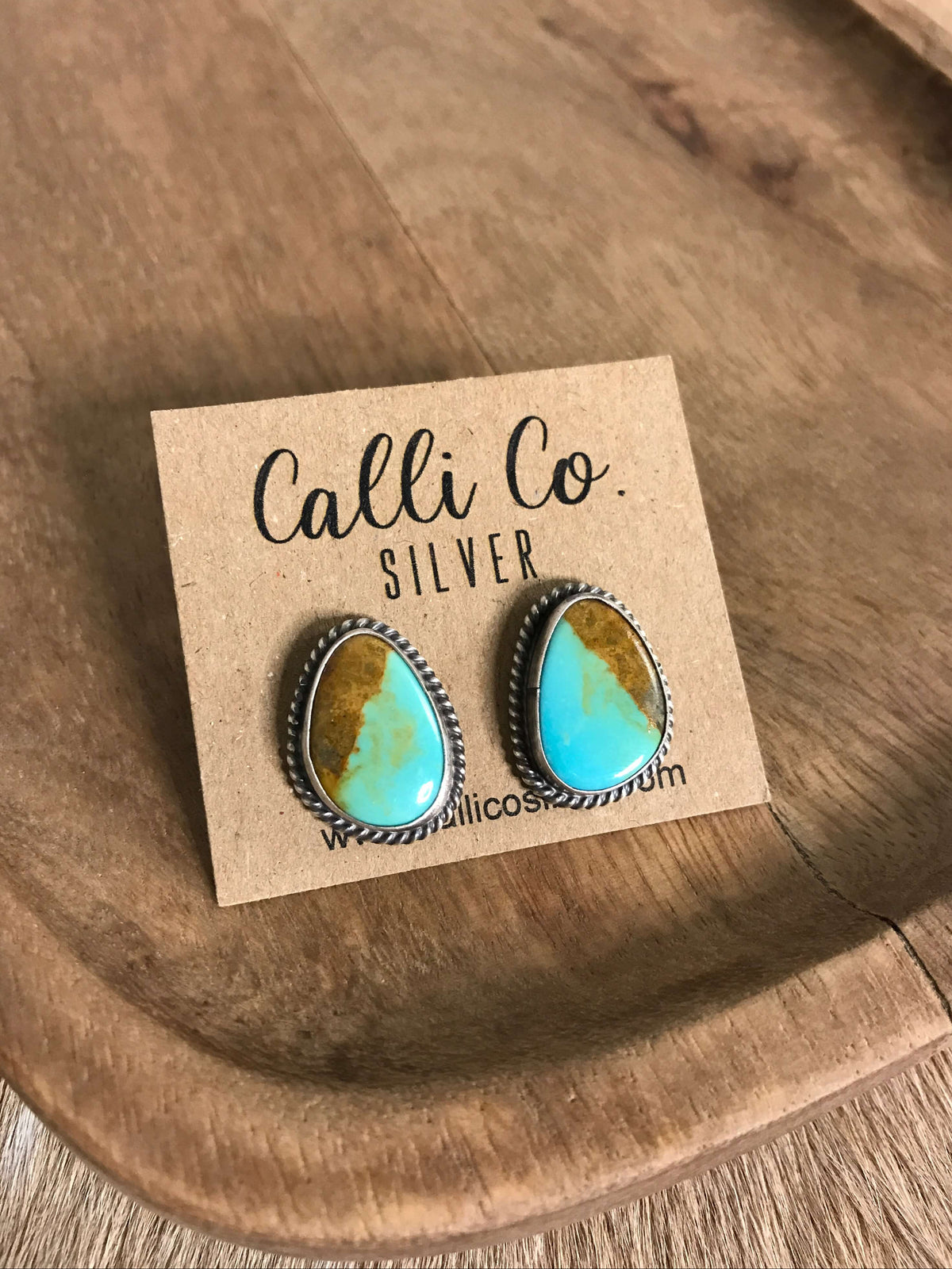 Zuni Mosaic Inlay Hoop Earrings – Native-Seeds-Search Navajo Bold Silver and Blue Hoop Earrings with Turquoise Inlay main image 1