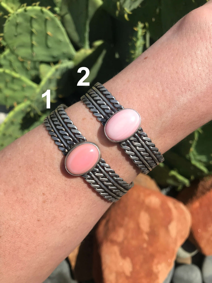 The Trilly Pink Conch Cuffs-Bracelets & Cuffs-Calli Co., Turquoise and Silver Jewelry, Native American Handmade, Zuni Tribe, Navajo Tribe, Brock Texas
