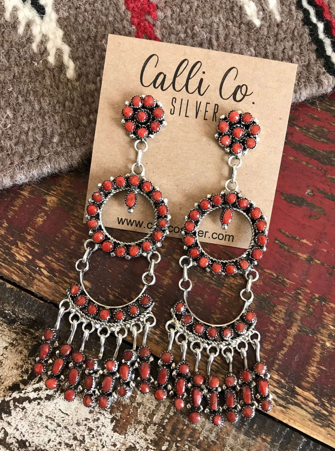 The Alta Earrings in Coral-Earrings-Calli Co., Turquoise and Silver Jewelry, Native American Handmade, Zuni Tribe, Navajo Tribe, Brock Texas