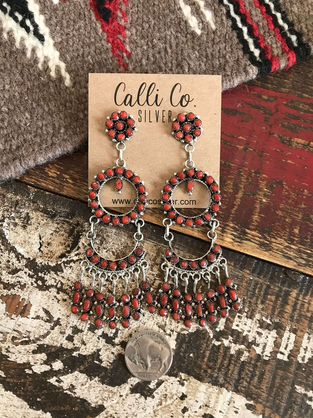 The Alta Earrings in Coral-Earrings-Calli Co., Turquoise and Silver Jewelry, Native American Handmade, Zuni Tribe, Navajo Tribe, Brock Texas