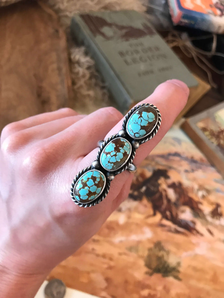 The Triple Stone Adjustable Turquoise Ring, 4-Rings-Calli Co., Turquoise and Silver Jewelry, Native American Handmade, Zuni Tribe, Navajo Tribe, Brock Texas