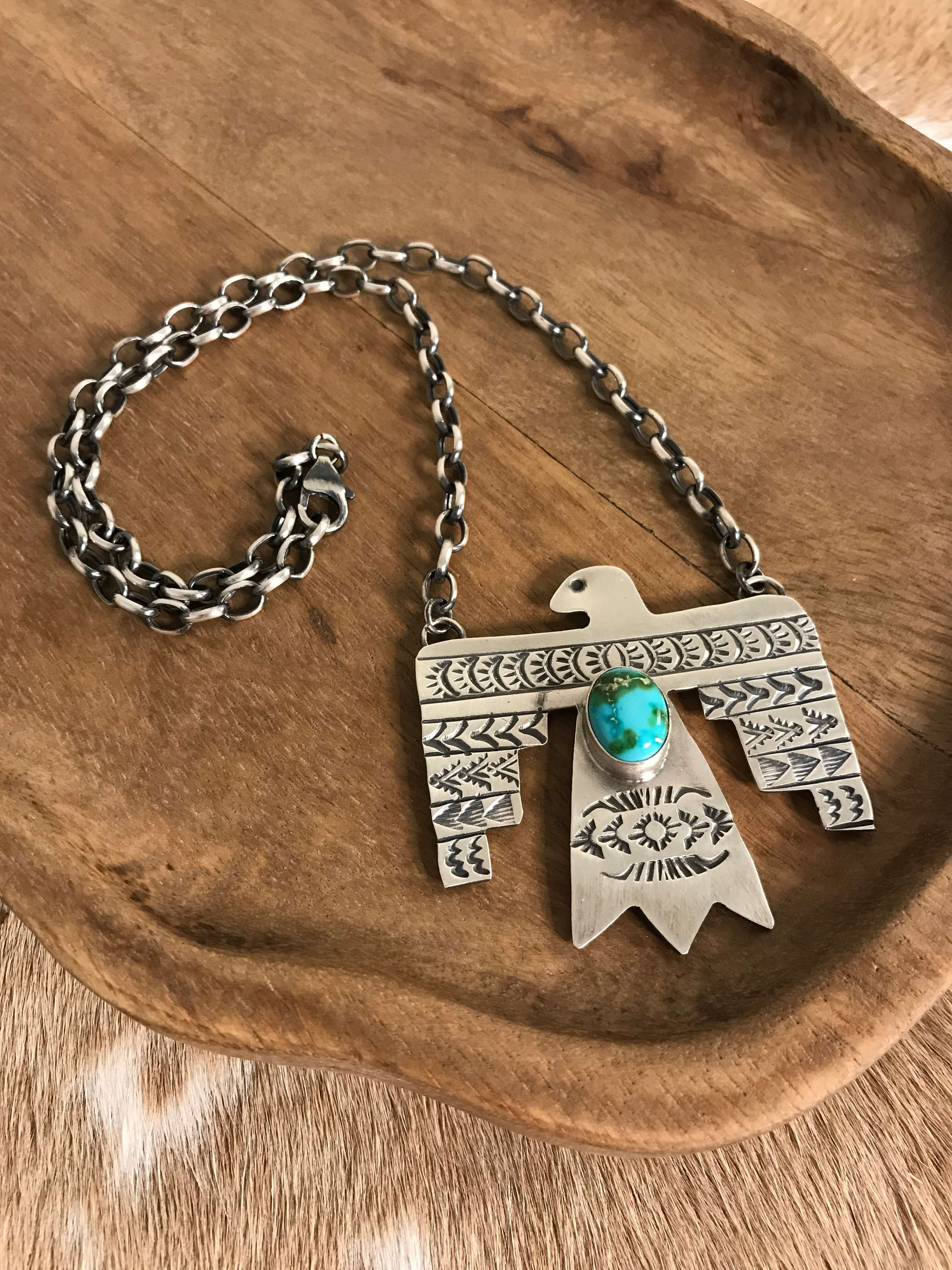 The Tahoka Thunderbird Necklace, 1-Necklaces-Calli Co., Turquoise and Silver Jewelry, Native American Handmade, Zuni Tribe, Navajo Tribe, Brock Texas