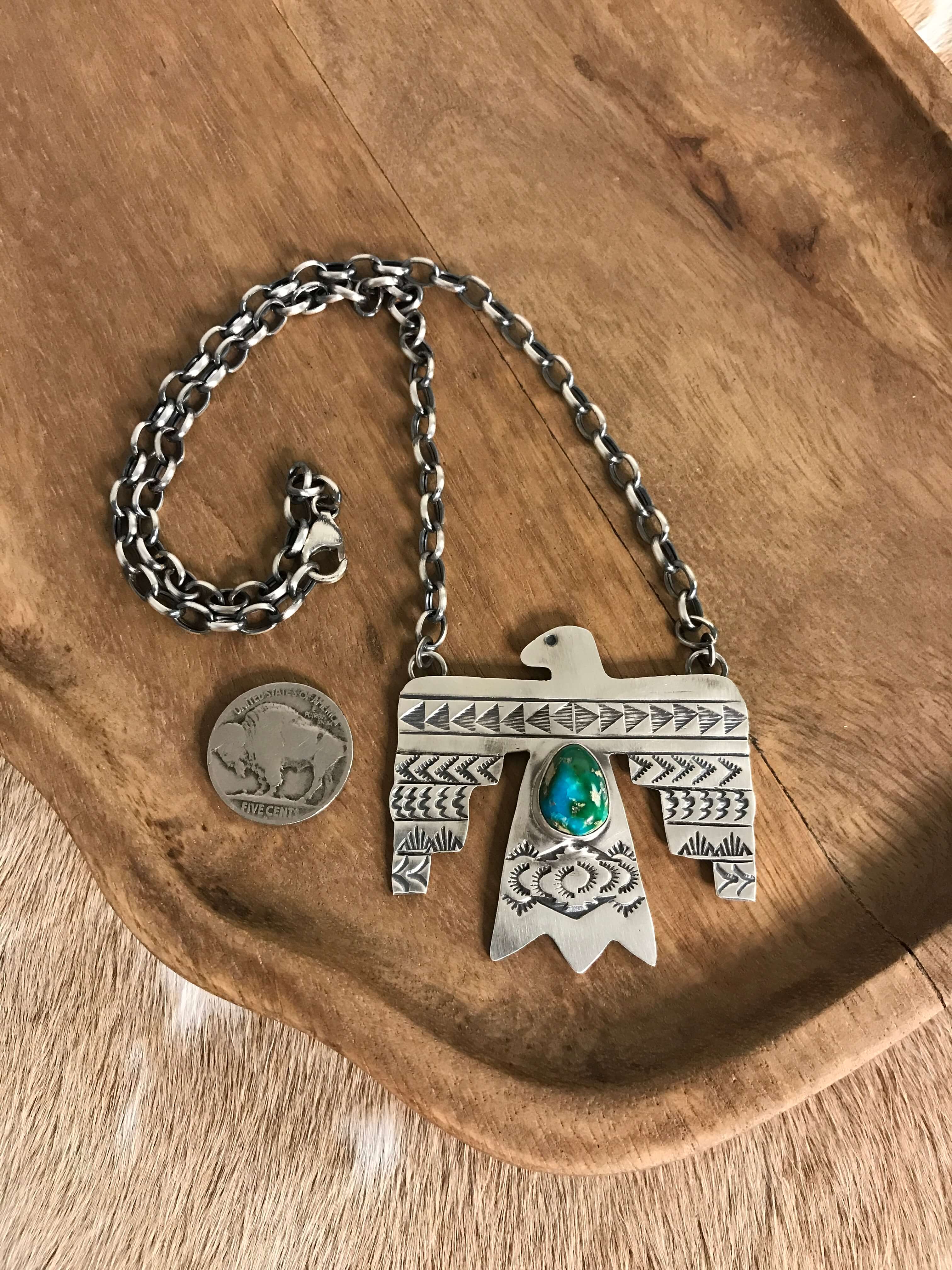 The Tahoka Thunderbird Necklace, 2-Necklaces-Calli Co., Turquoise and Silver Jewelry, Native American Handmade, Zuni Tribe, Navajo Tribe, Brock Texas