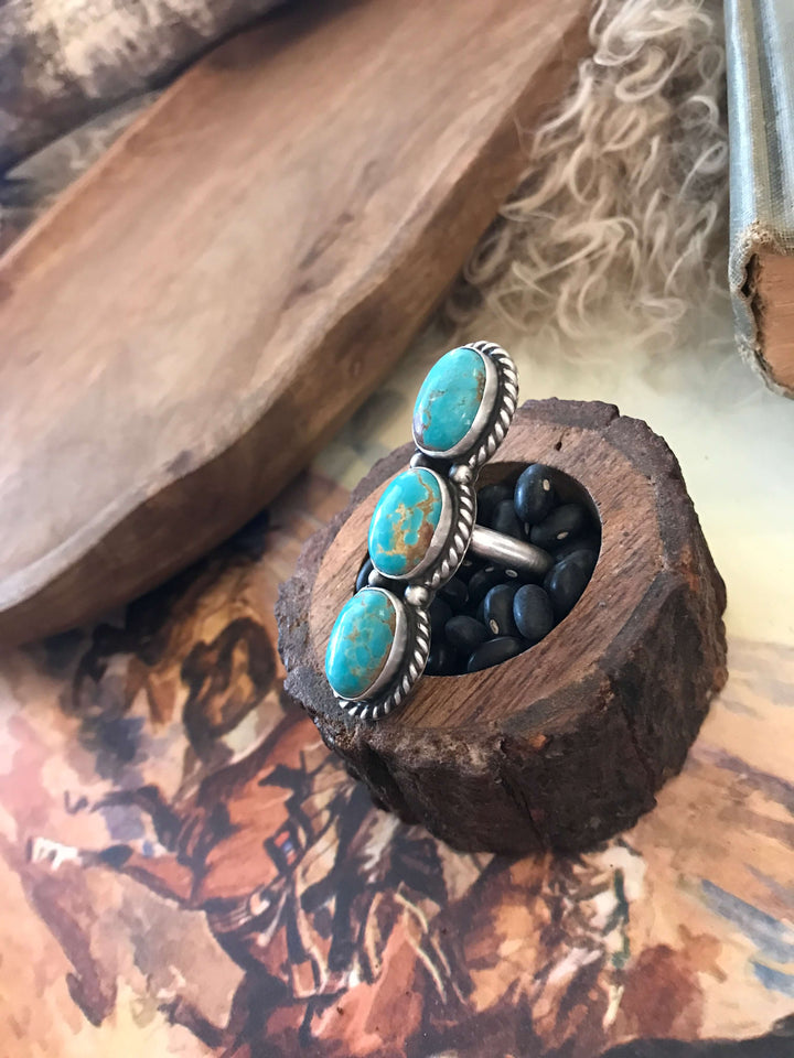 The Triple Stone Adjustable Turquoise Ring, 3-Rings-Calli Co., Turquoise and Silver Jewelry, Native American Handmade, Zuni Tribe, Navajo Tribe, Brock Texas