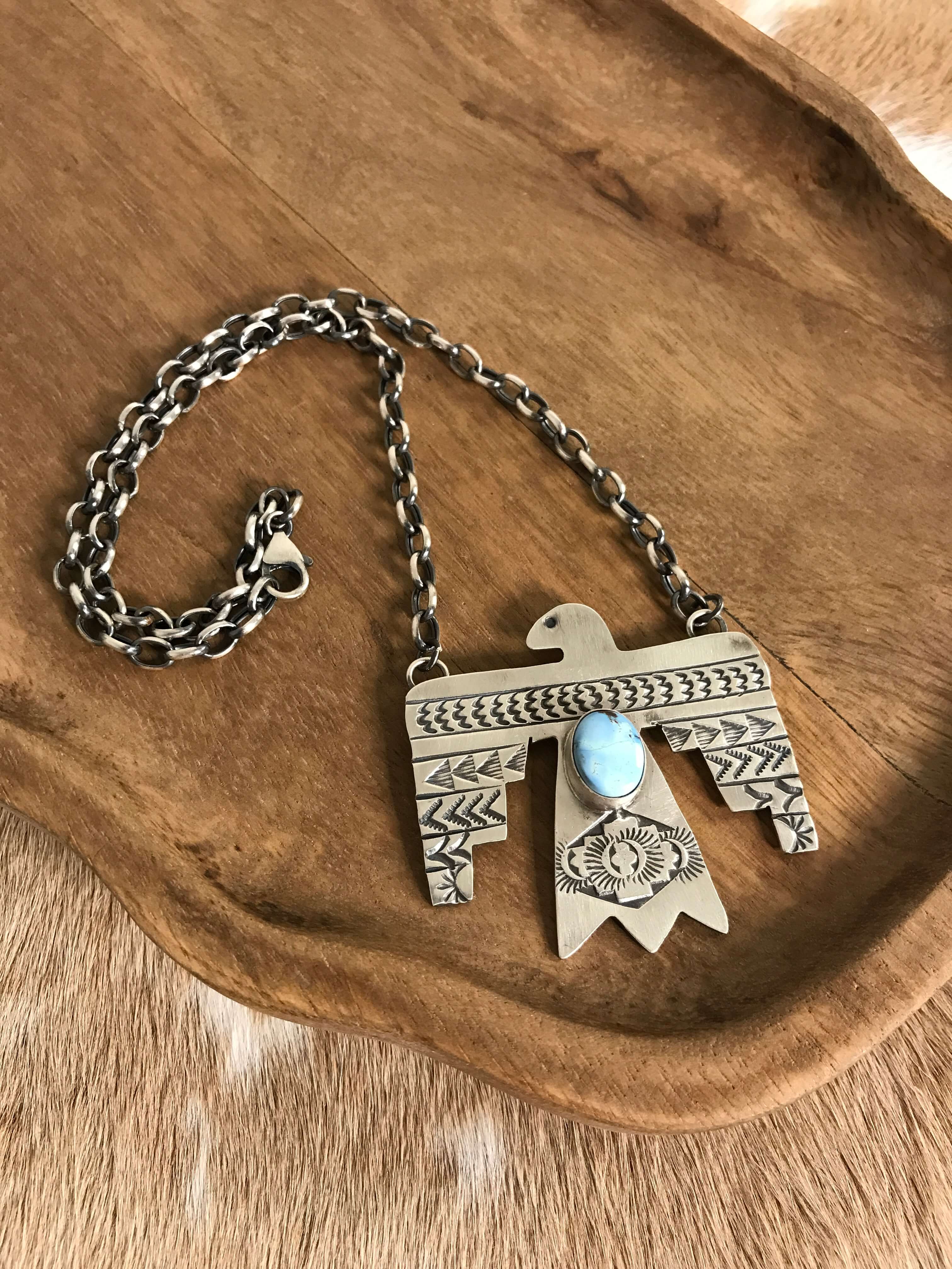 The Tahoka Thunderbird Necklace, 3-Necklaces-Calli Co., Turquoise and Silver Jewelry, Native American Handmade, Zuni Tribe, Navajo Tribe, Brock Texas
