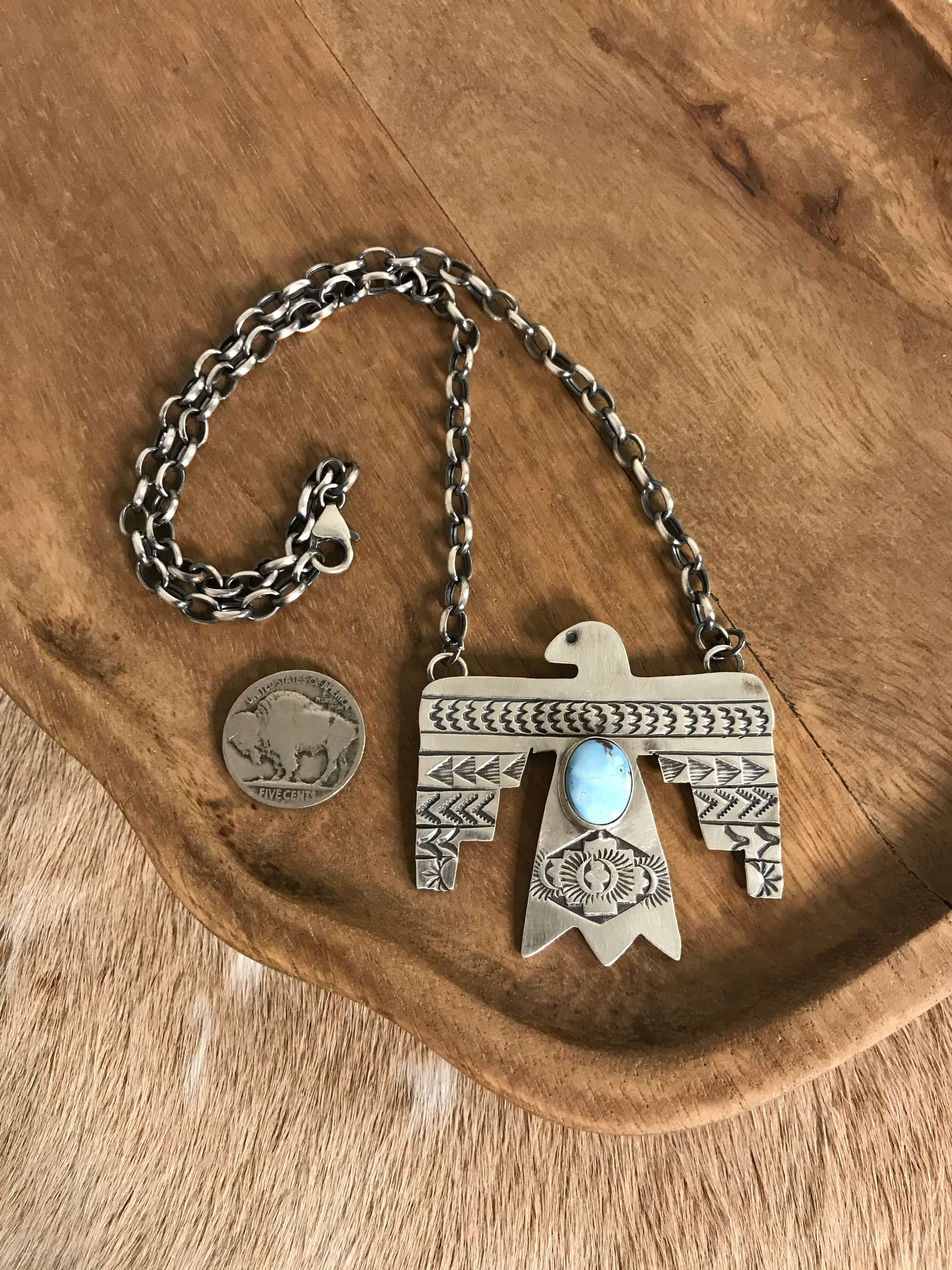 The Tahoka Thunderbird Necklace, 3-Necklaces-Calli Co., Turquoise and Silver Jewelry, Native American Handmade, Zuni Tribe, Navajo Tribe, Brock Texas