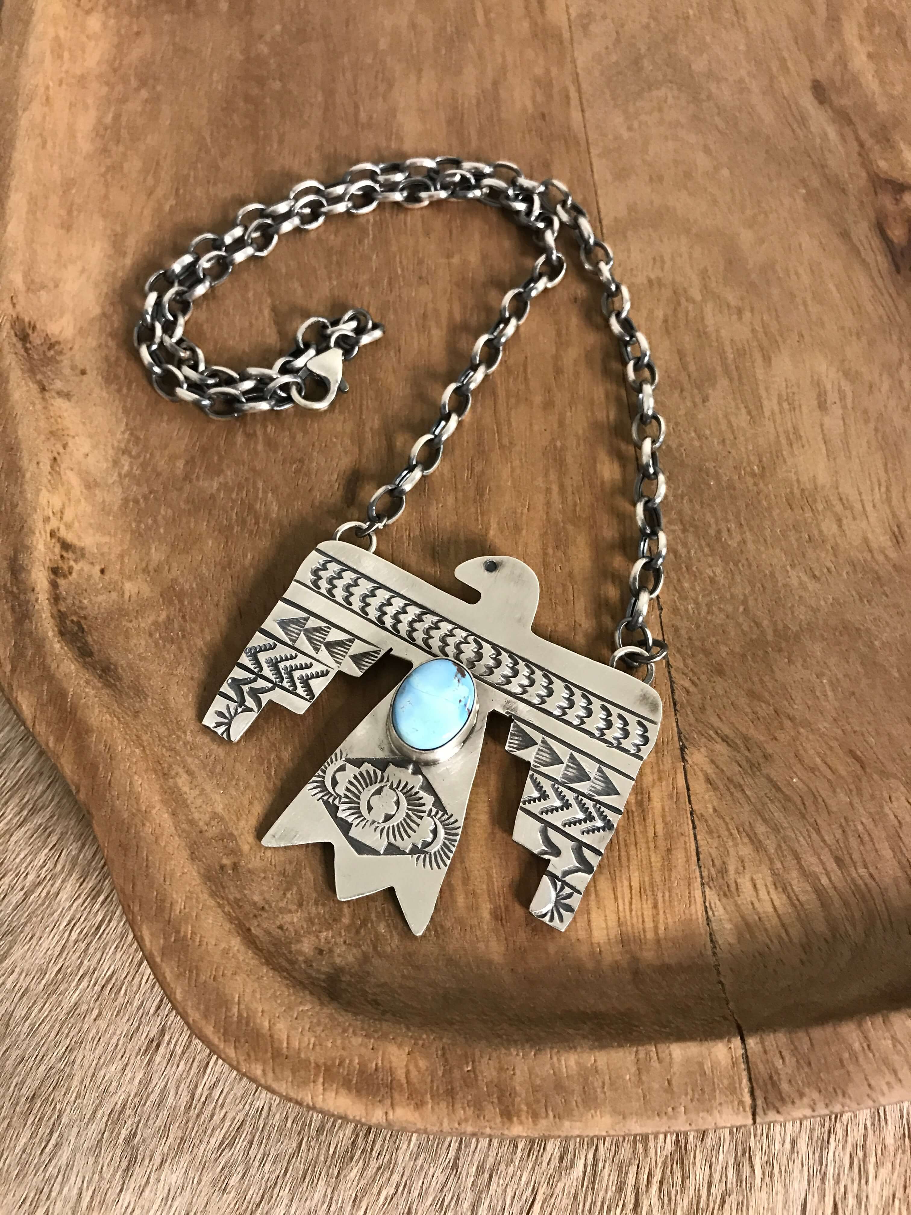 The Tahoka Thunderbird Necklace, 3-Necklaces-Calli Co., Turquoise and Silver Jewelry, Native American Handmade, Zuni Tribe, Navajo Tribe, Brock Texas