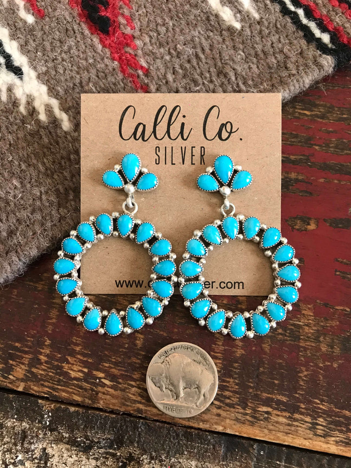 The Hayden Turquoise Earrings-Earrings-Calli Co., Turquoise and Silver Jewelry, Native American Handmade, Zuni Tribe, Navajo Tribe, Brock Texas
