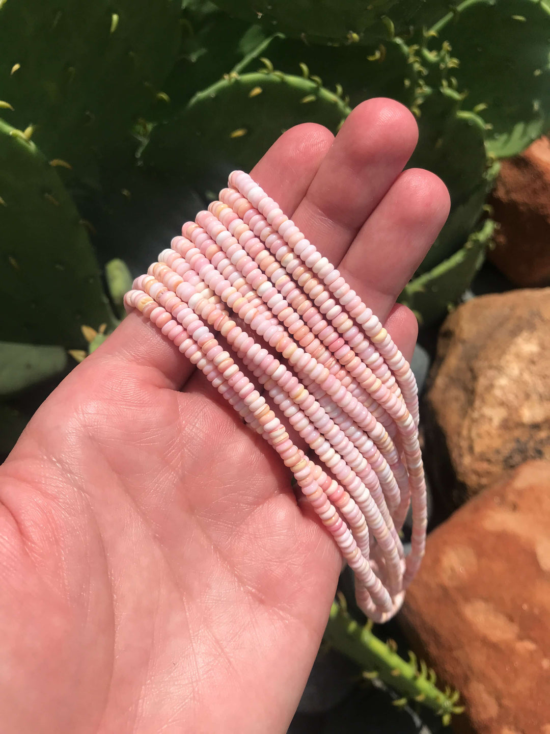 The 5 Strand Pink Conch Necklace-Necklaces-Calli Co., Turquoise and Silver Jewelry, Native American Handmade, Zuni Tribe, Navajo Tribe, Brock Texas
