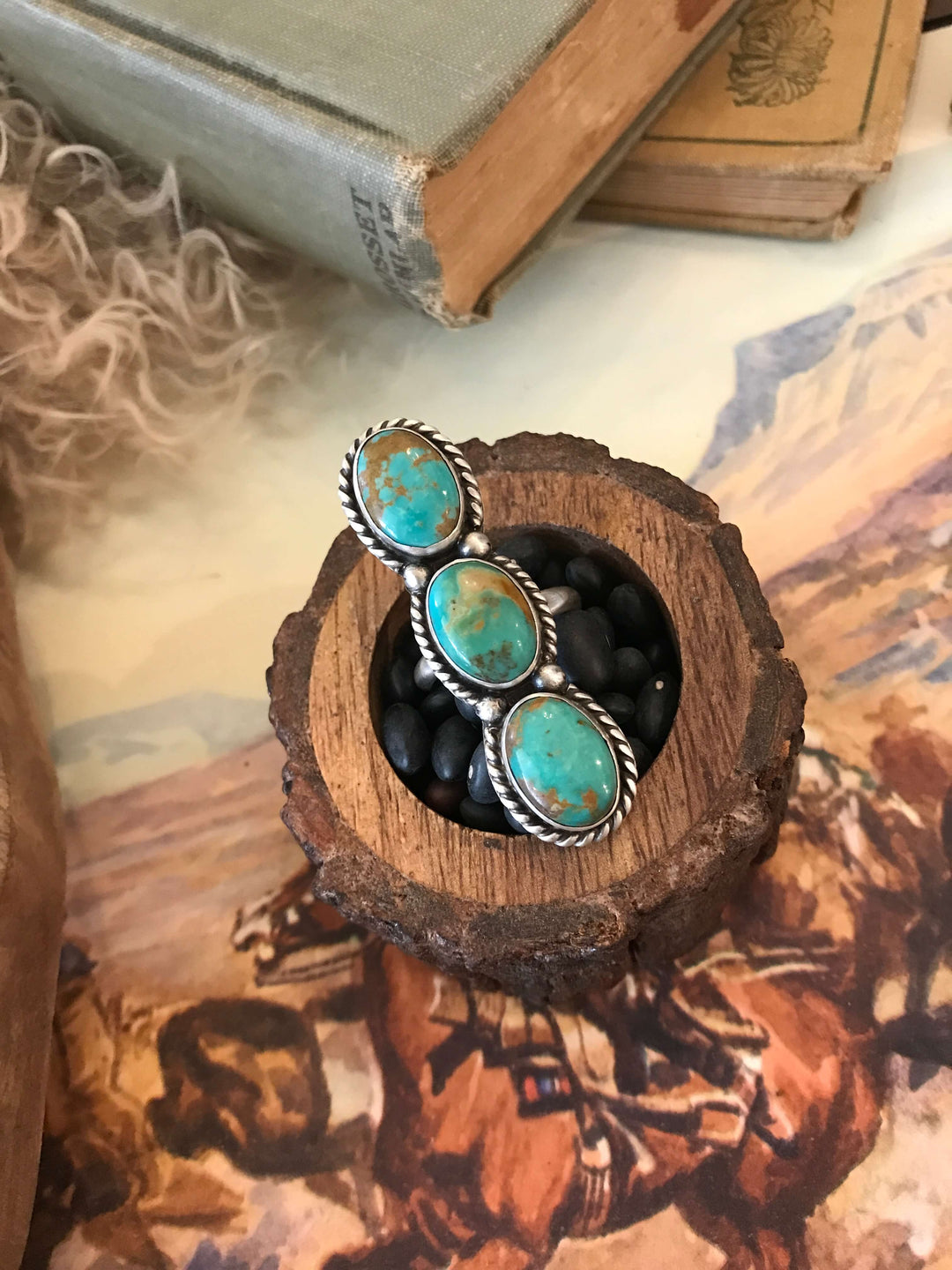 The Triple Stone Adjustable Turquoise Ring, 6-Rings-Calli Co., Turquoise and Silver Jewelry, Native American Handmade, Zuni Tribe, Navajo Tribe, Brock Texas