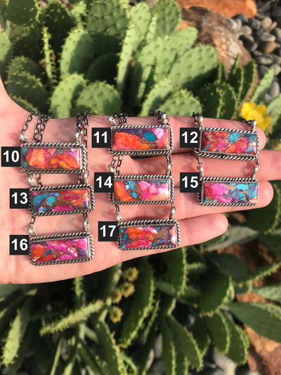 The Big Chief Dahlia Bar Necklaces-Necklaces-Calli Co., Turquoise and Silver Jewelry, Native American Handmade, Zuni Tribe, Navajo Tribe, Brock Texas