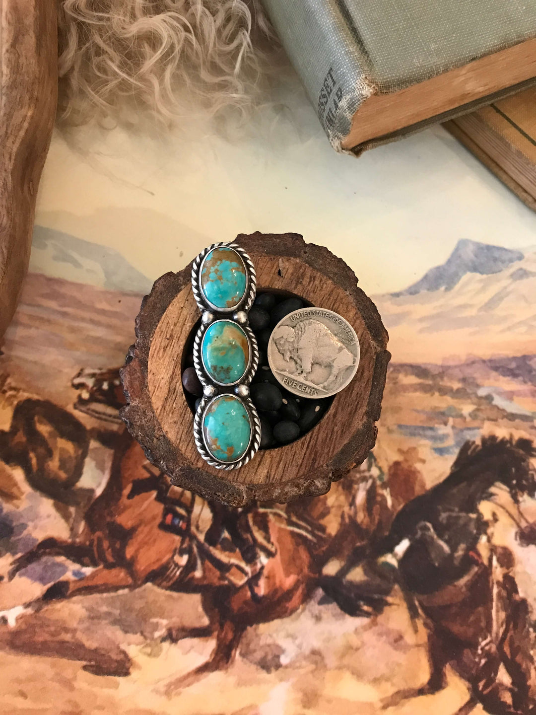 The Triple Stone Adjustable Turquoise Ring, 6-Rings-Calli Co., Turquoise and Silver Jewelry, Native American Handmade, Zuni Tribe, Navajo Tribe, Brock Texas