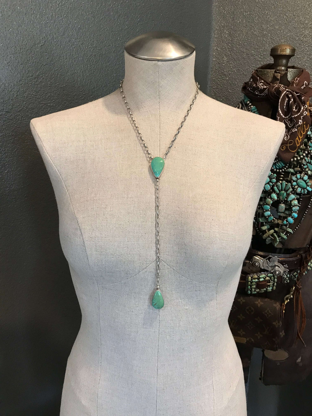 The Ace Lariat Necklace, 11-Necklaces-Calli Co., Turquoise and Silver Jewelry, Native American Handmade, Zuni Tribe, Navajo Tribe, Brock Texas