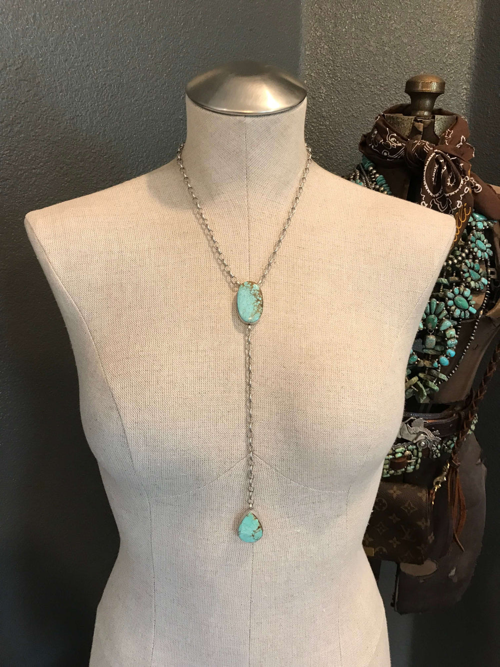 The Ace Lariat Necklace, 14-Necklaces-Calli Co., Turquoise and Silver Jewelry, Native American Handmade, Zuni Tribe, Navajo Tribe, Brock Texas