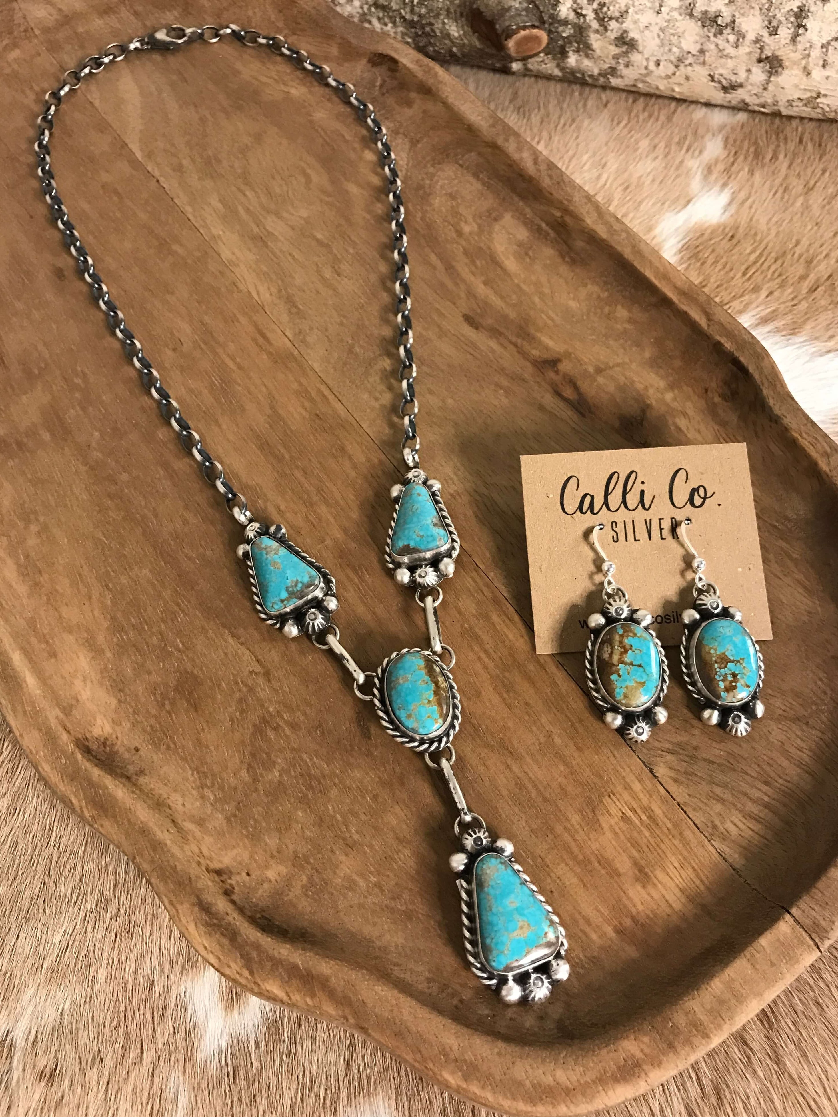 The Copeland Lariat Necklace Set, 2-Necklaces-Calli Co., Turquoise and Silver Jewelry, Native American Handmade, Zuni Tribe, Navajo Tribe, Brock Texas
