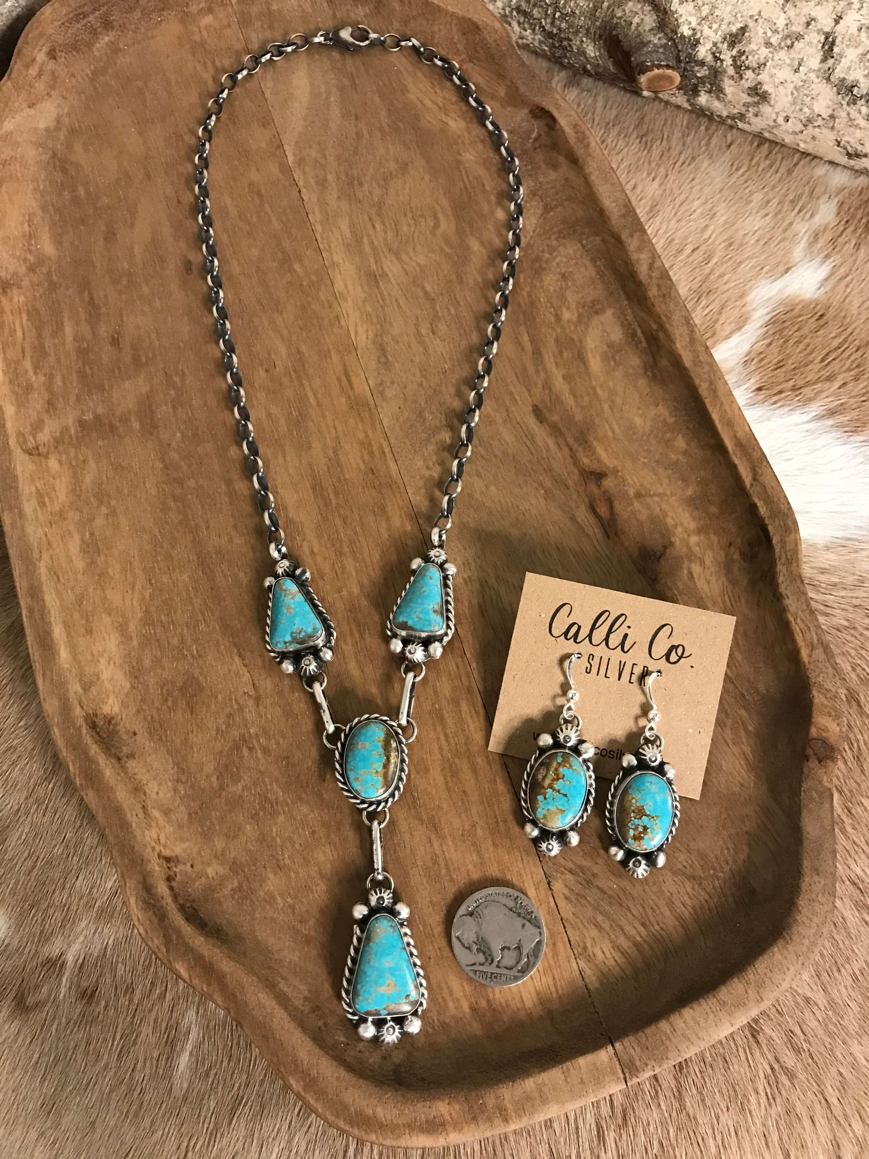 The Copeland Lariat Necklace Set, 2-Necklaces-Calli Co., Turquoise and Silver Jewelry, Native American Handmade, Zuni Tribe, Navajo Tribe, Brock Texas