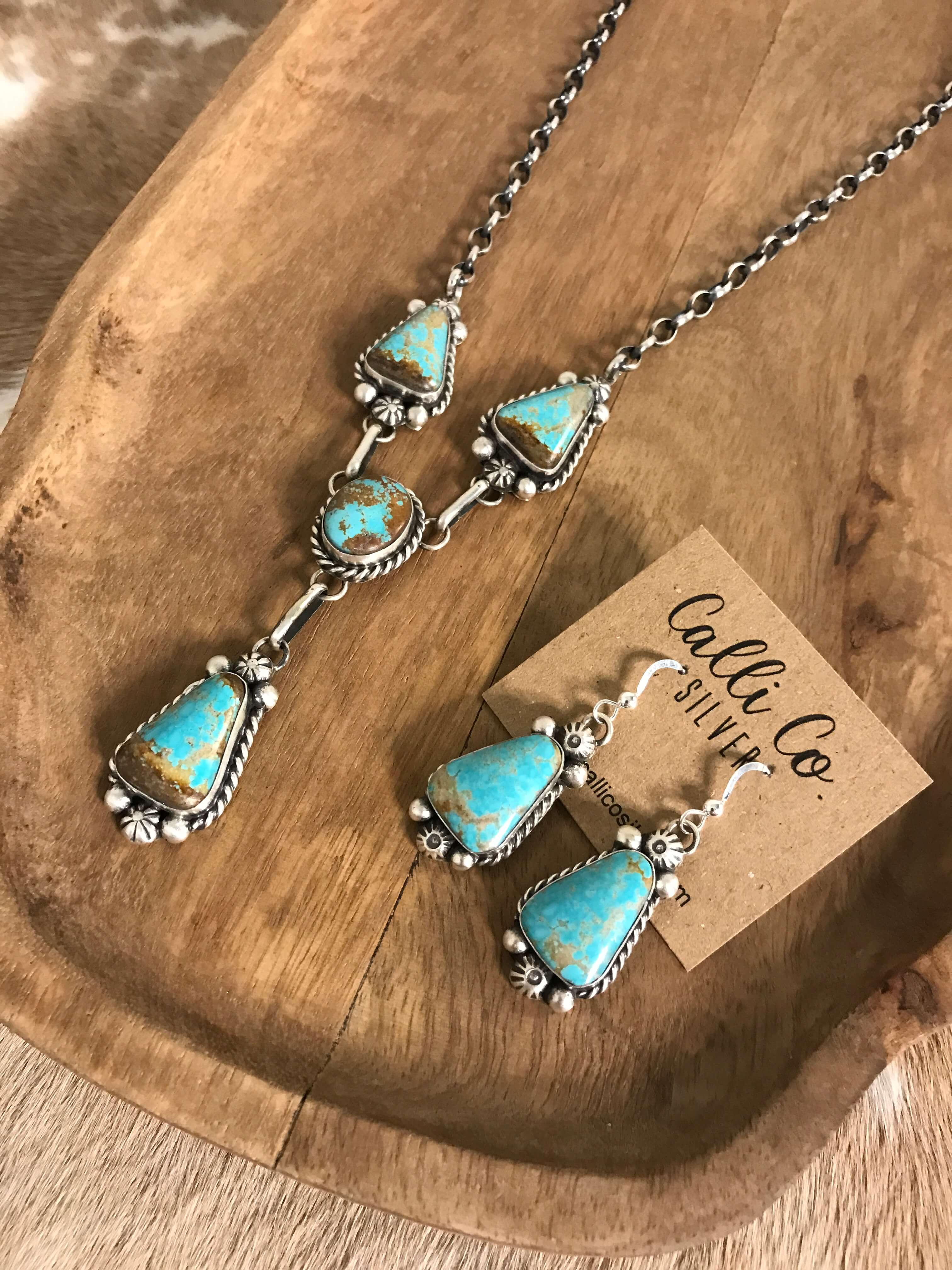 The Copeland Lariat Necklace Set, 3-Necklaces-Calli Co., Turquoise and Silver Jewelry, Native American Handmade, Zuni Tribe, Navajo Tribe, Brock Texas