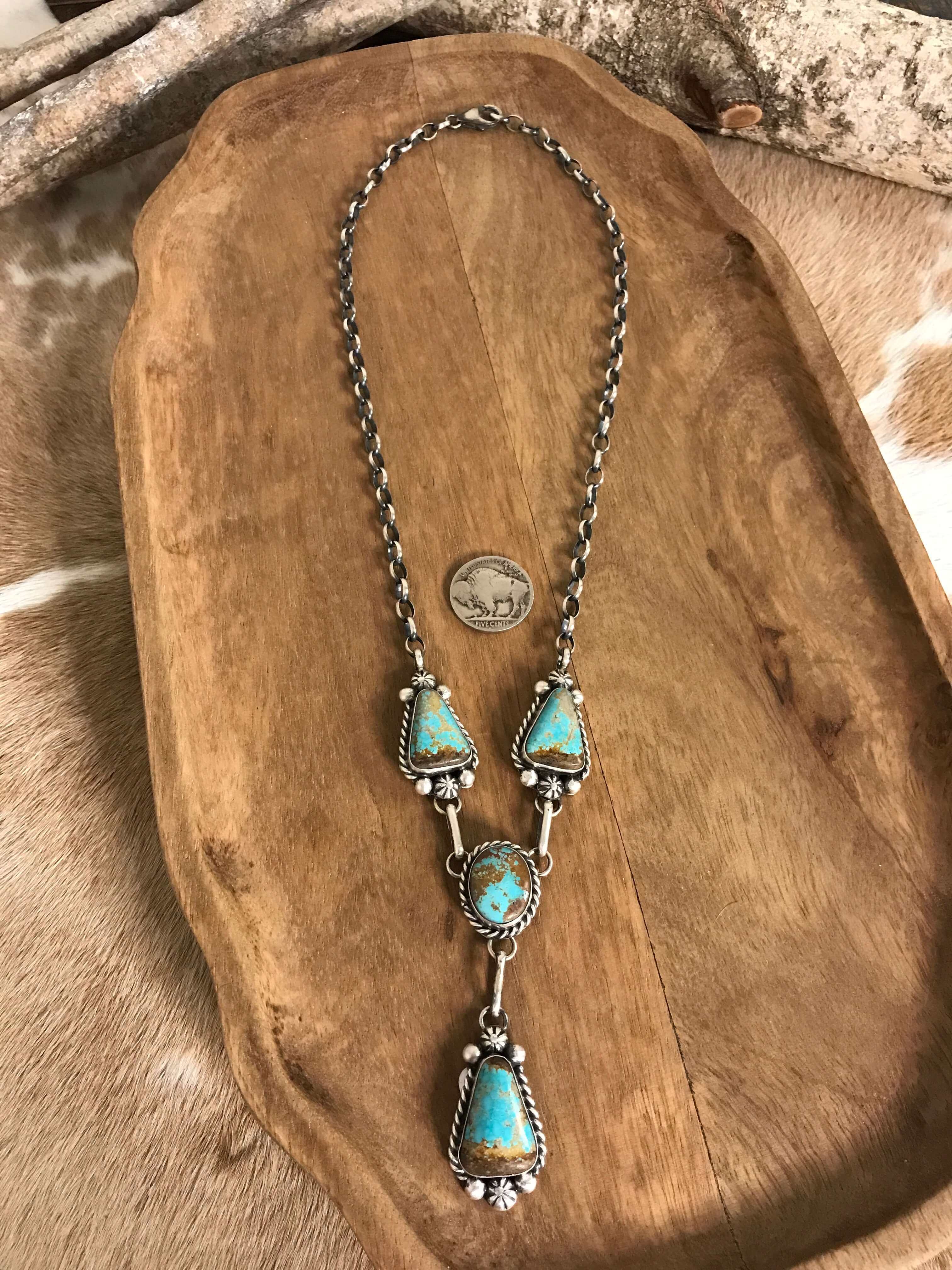 The Copeland Lariat Necklace Set, 3-Necklaces-Calli Co., Turquoise and Silver Jewelry, Native American Handmade, Zuni Tribe, Navajo Tribe, Brock Texas