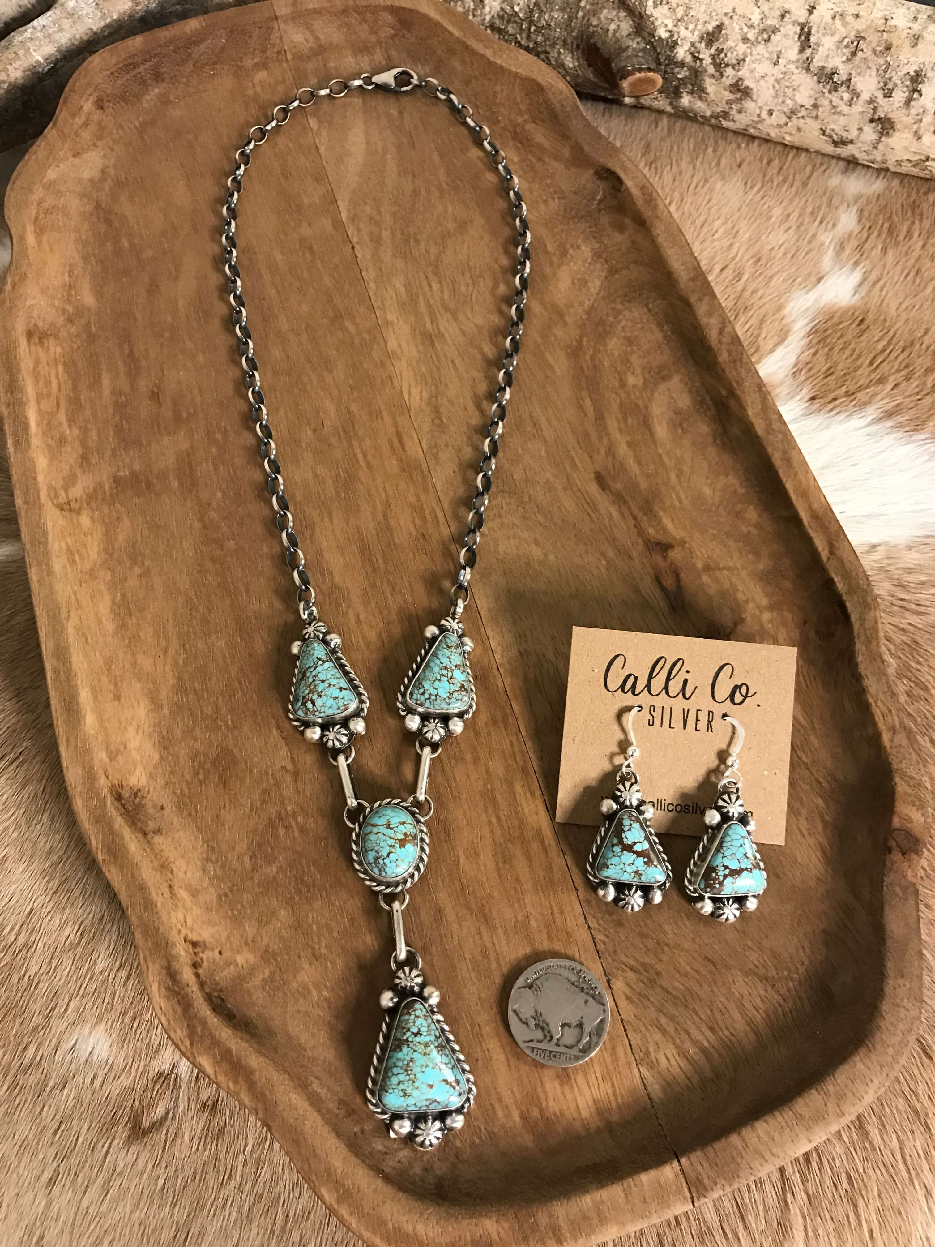 The Copeland Lariat Necklace Set, 4-Necklaces-Calli Co., Turquoise and Silver Jewelry, Native American Handmade, Zuni Tribe, Navajo Tribe, Brock Texas